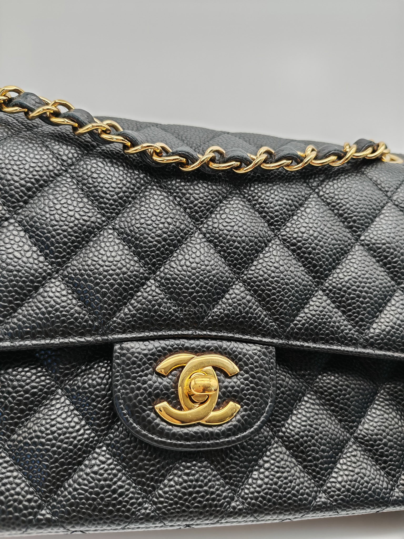 Classic Double Flap Medium in Black Quilted Caviar Leather and Gold Hardware Series 28