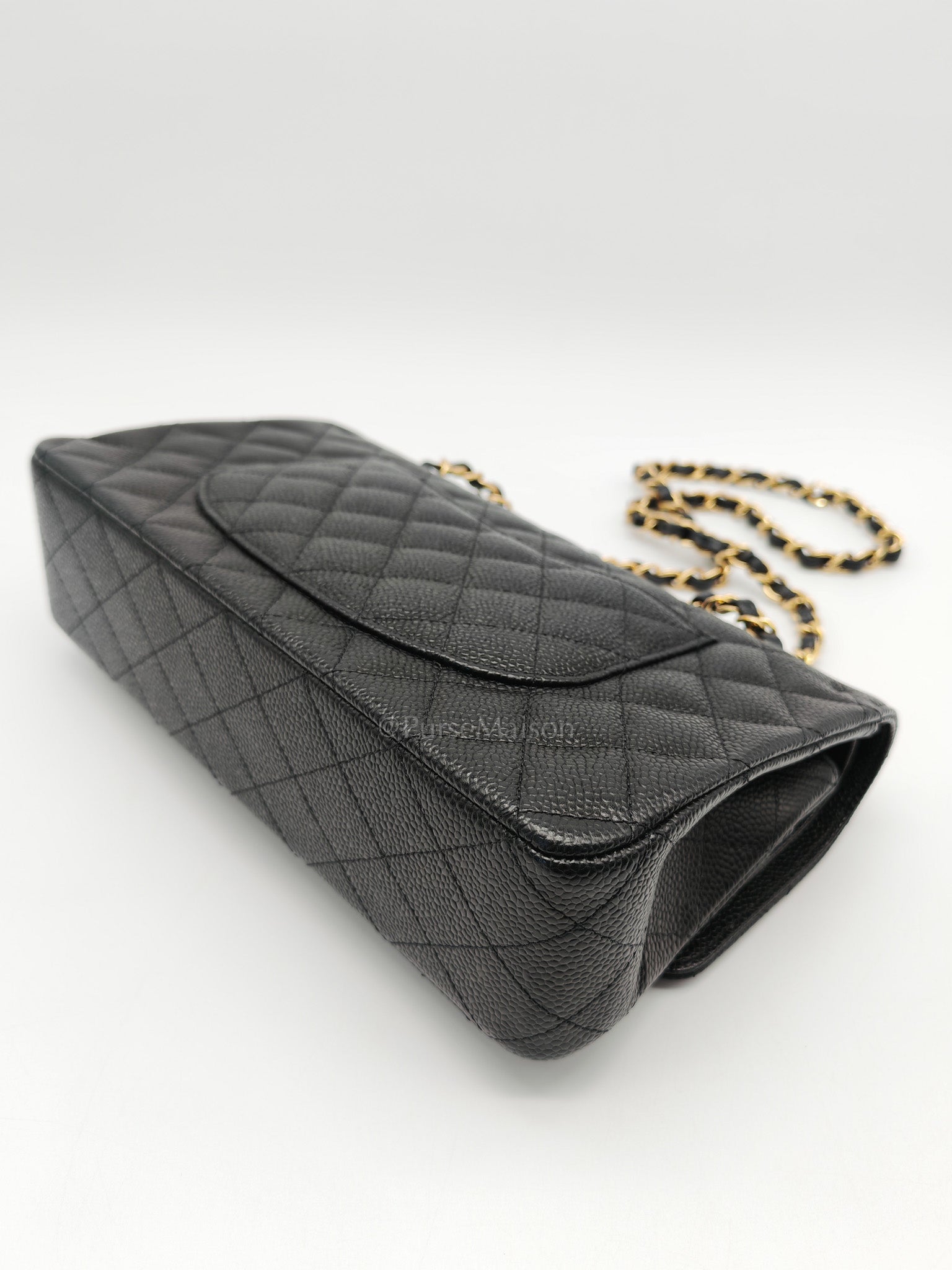 Classic Double Flap Medium in Black Quilted Caviar Leather and Gold Hardware Series 28