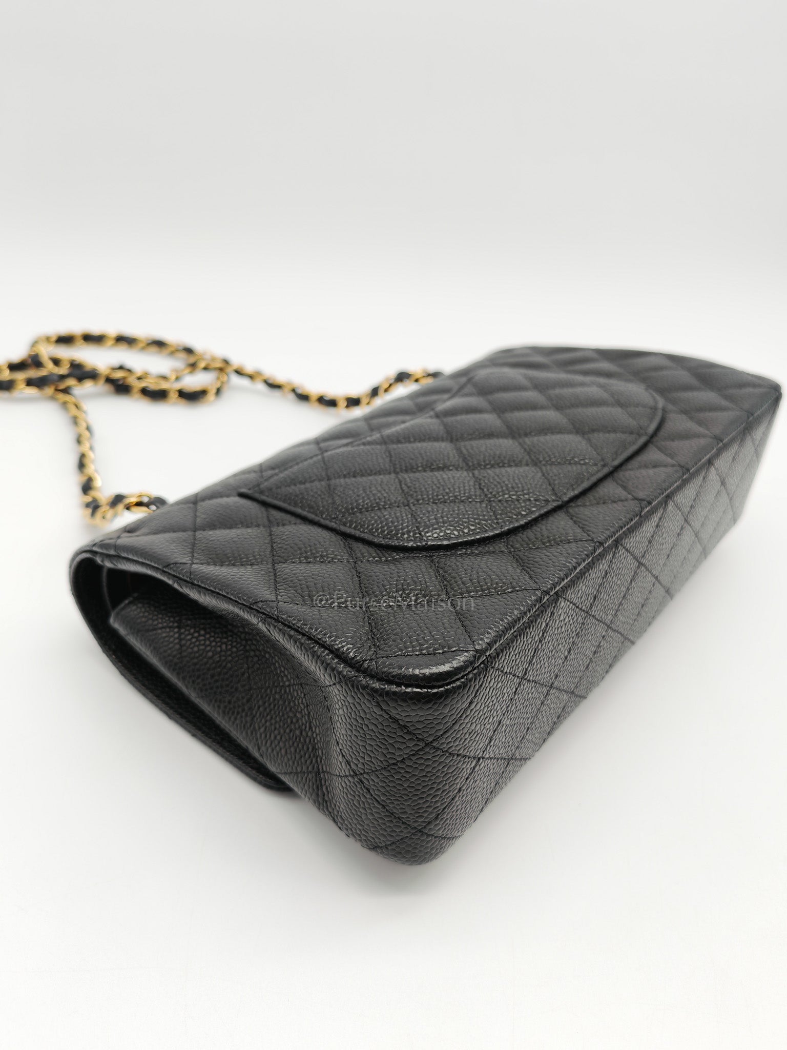 Classic Double Flap Medium in Black Quilted Caviar Leather and Gold Hardware Series 28