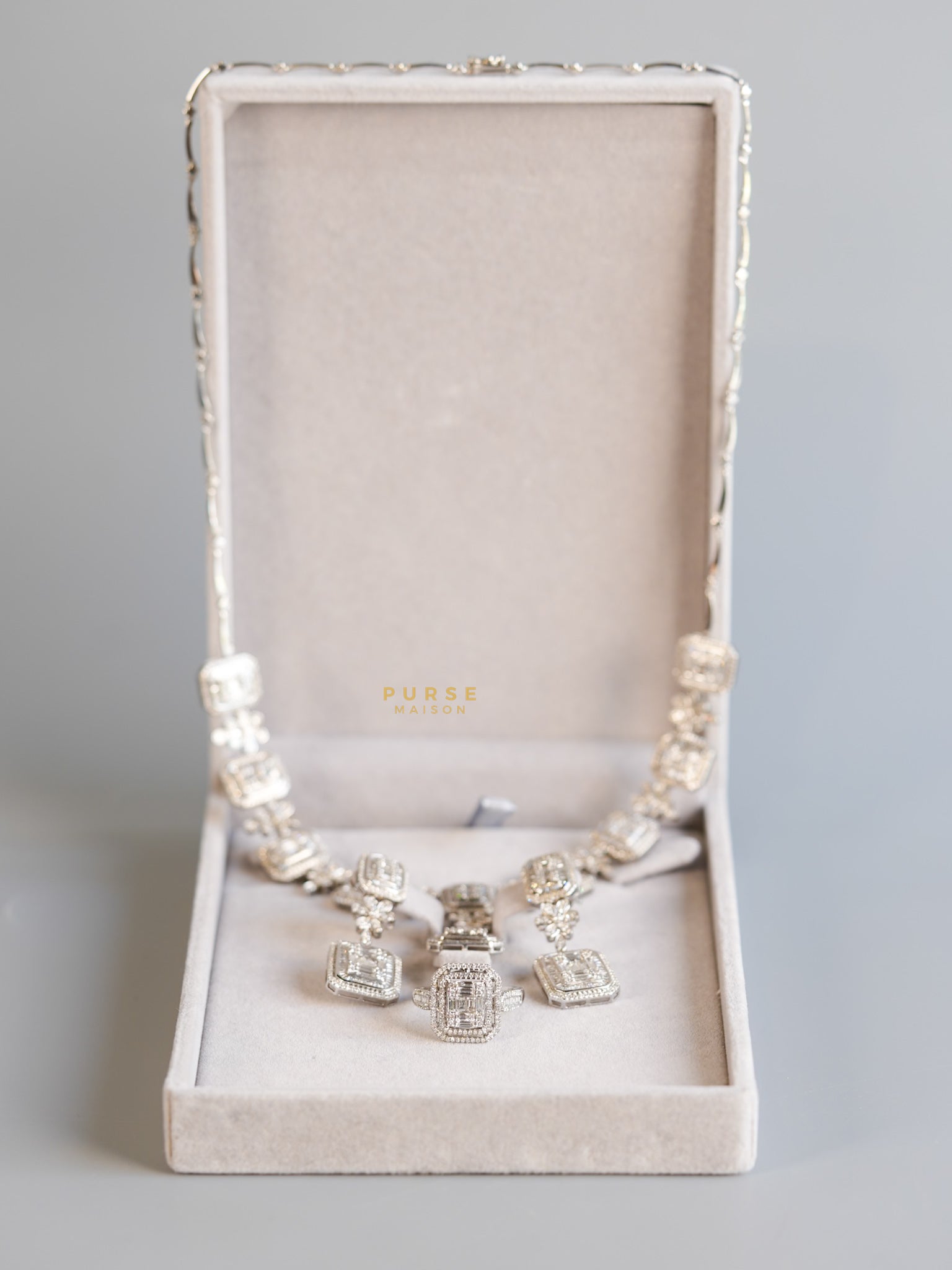 Set (Earrings, Necklace, & Ring) Natural Diamonds 14k White Gold | Purse Maison Luxury Bags Shop