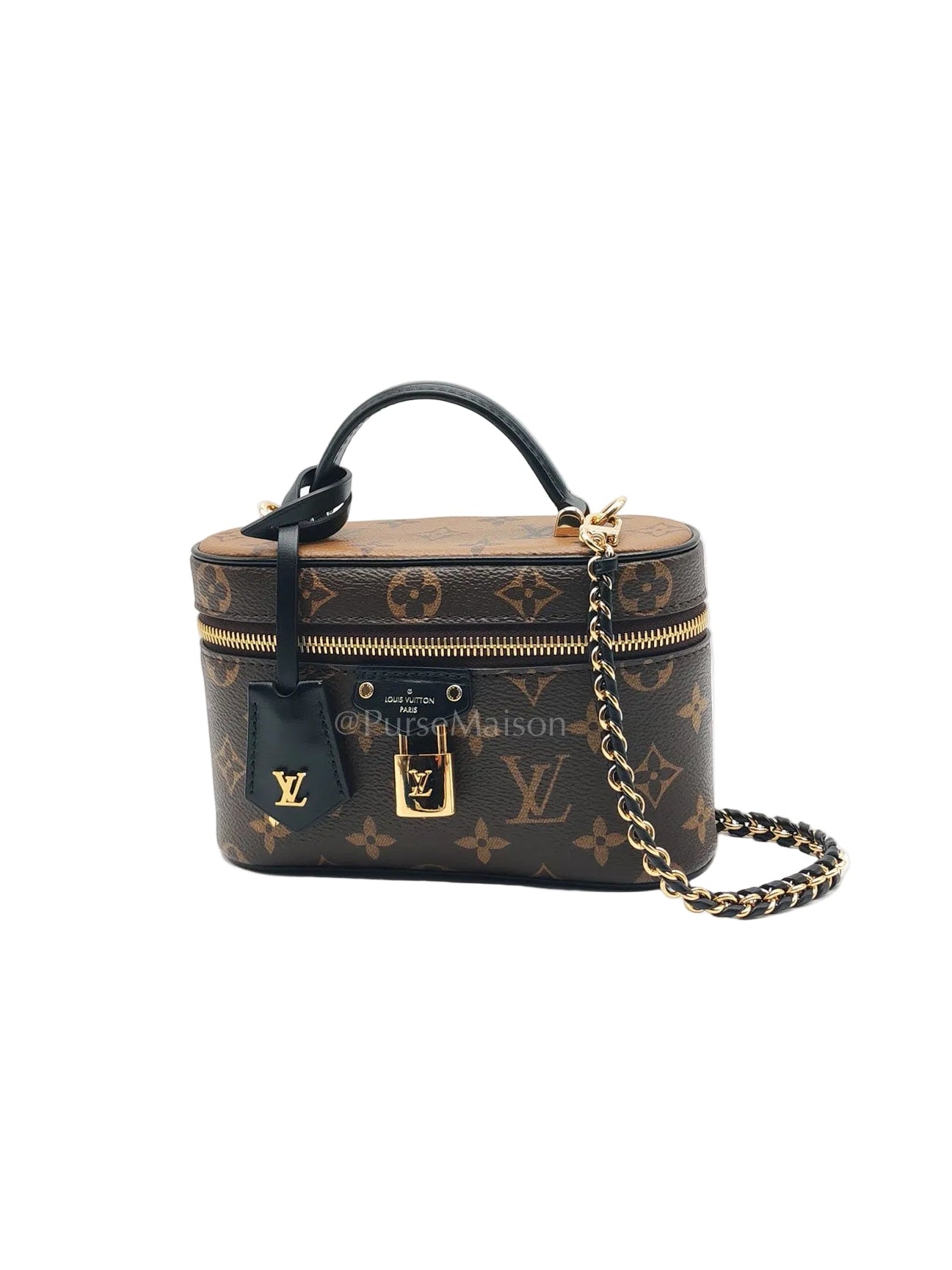 Long Vanity Chain Pouch in Reverse Monogram Canvas Shoulder Bag (Microchip)