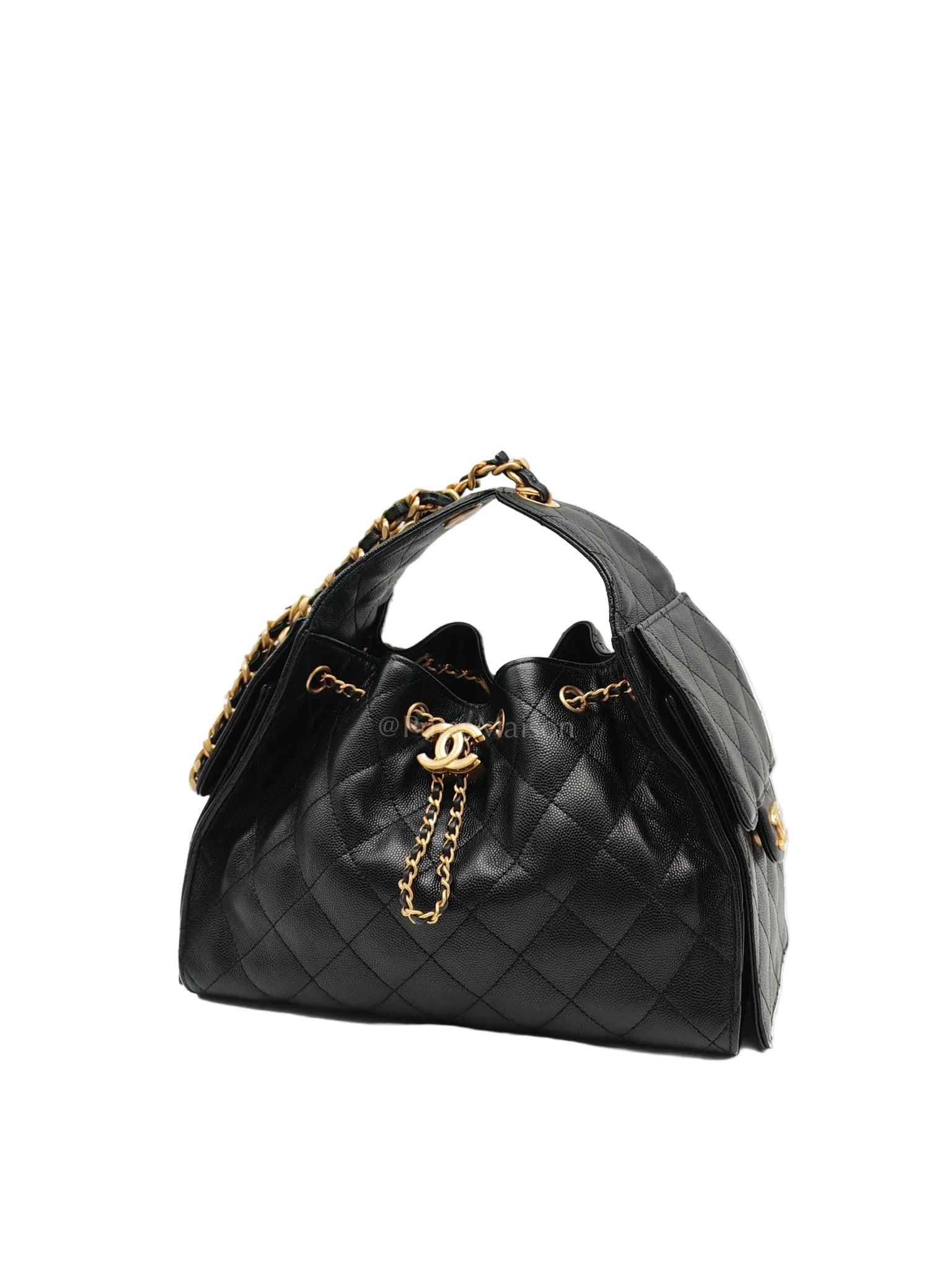 25 Small Shoulder Bag in Black Caviar Leather & Aged Gold Hardware (Microchip)