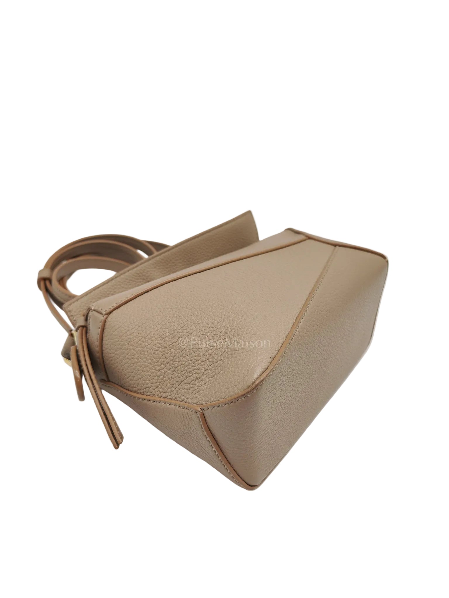 Loewe Puzzle Edge Bag in Dark Beige Soft Grained Calfskin Leather and Gold Hardware