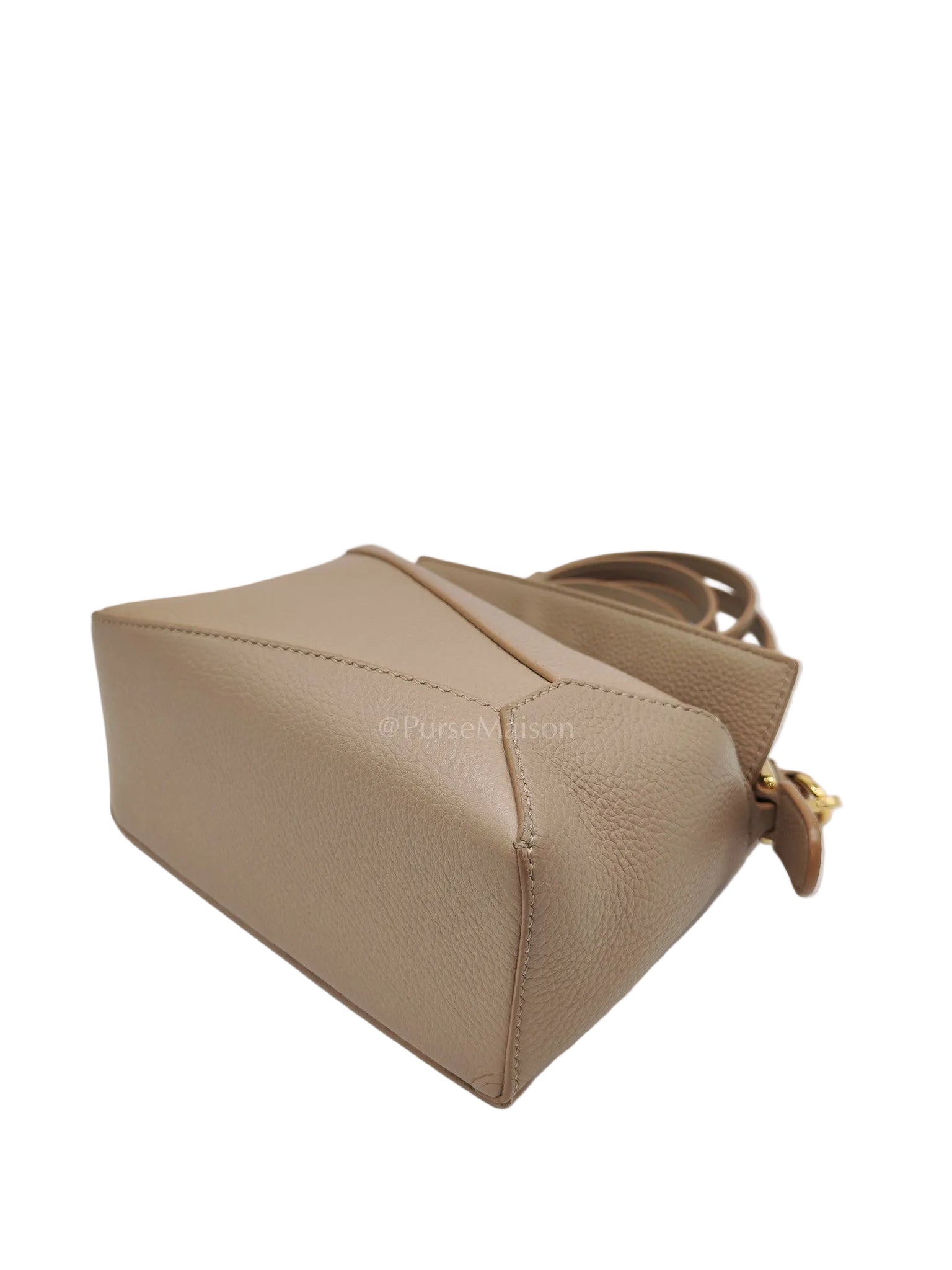 Loewe Puzzle Edge Bag in Dark Beige Soft Grained Calfskin Leather and Gold Hardware