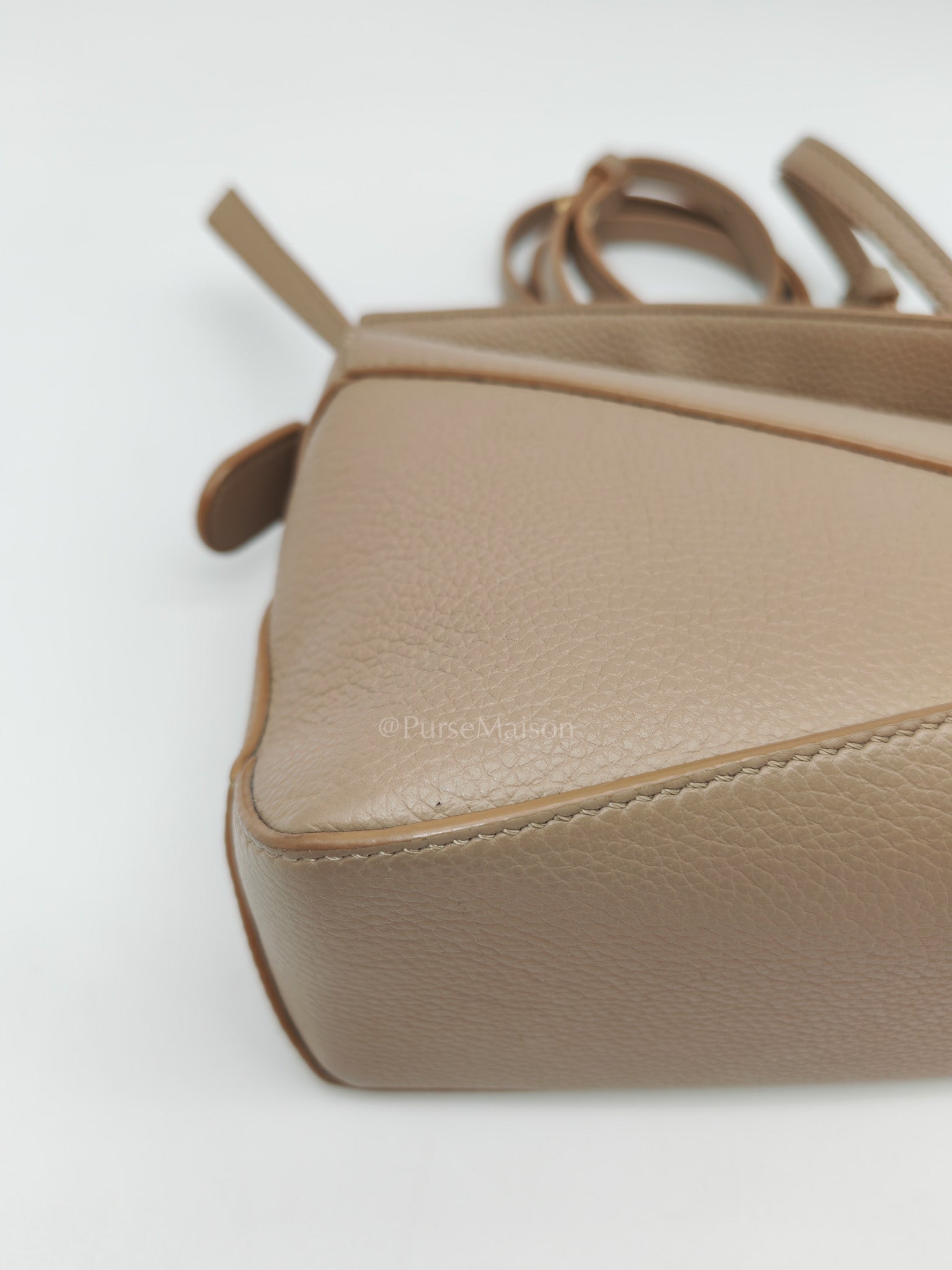 Loewe Puzzle Edge Bag in Dark Beige Soft Grained Calfskin Leather and Gold Hardware