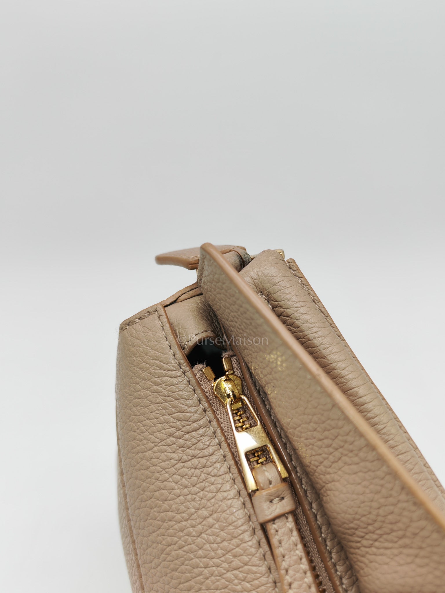 Loewe Puzzle Edge Bag in Dark Beige Soft Grained Calfskin Leather and Gold Hardware