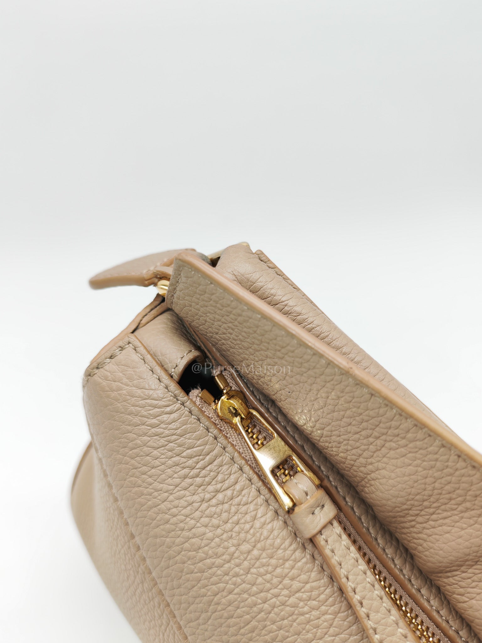 Loewe Puzzle Edge Bag in Dark Beige Soft Grained Calfskin Leather and Gold Hardware