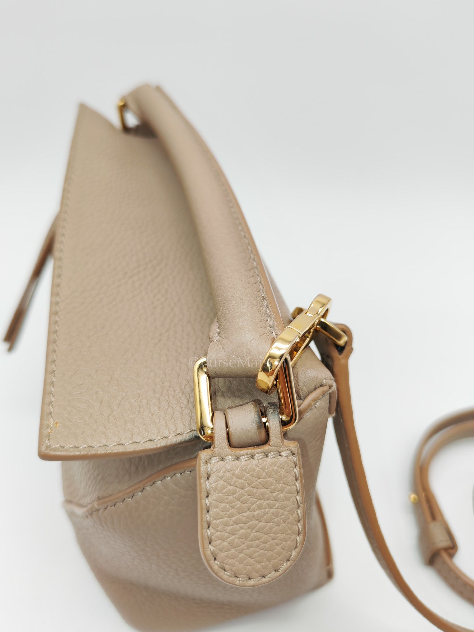 Loewe Puzzle Edge Bag in Dark Beige Soft Grained Calfskin Leather and Gold Hardware