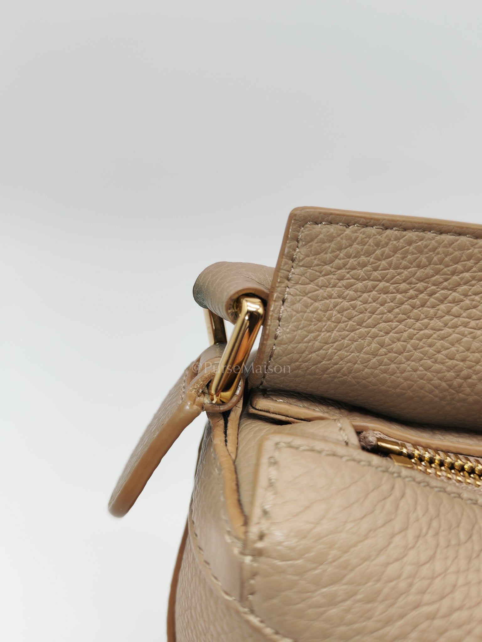 Loewe Puzzle Edge Bag in Dark Beige Soft Grained Calfskin Leather and Gold Hardware