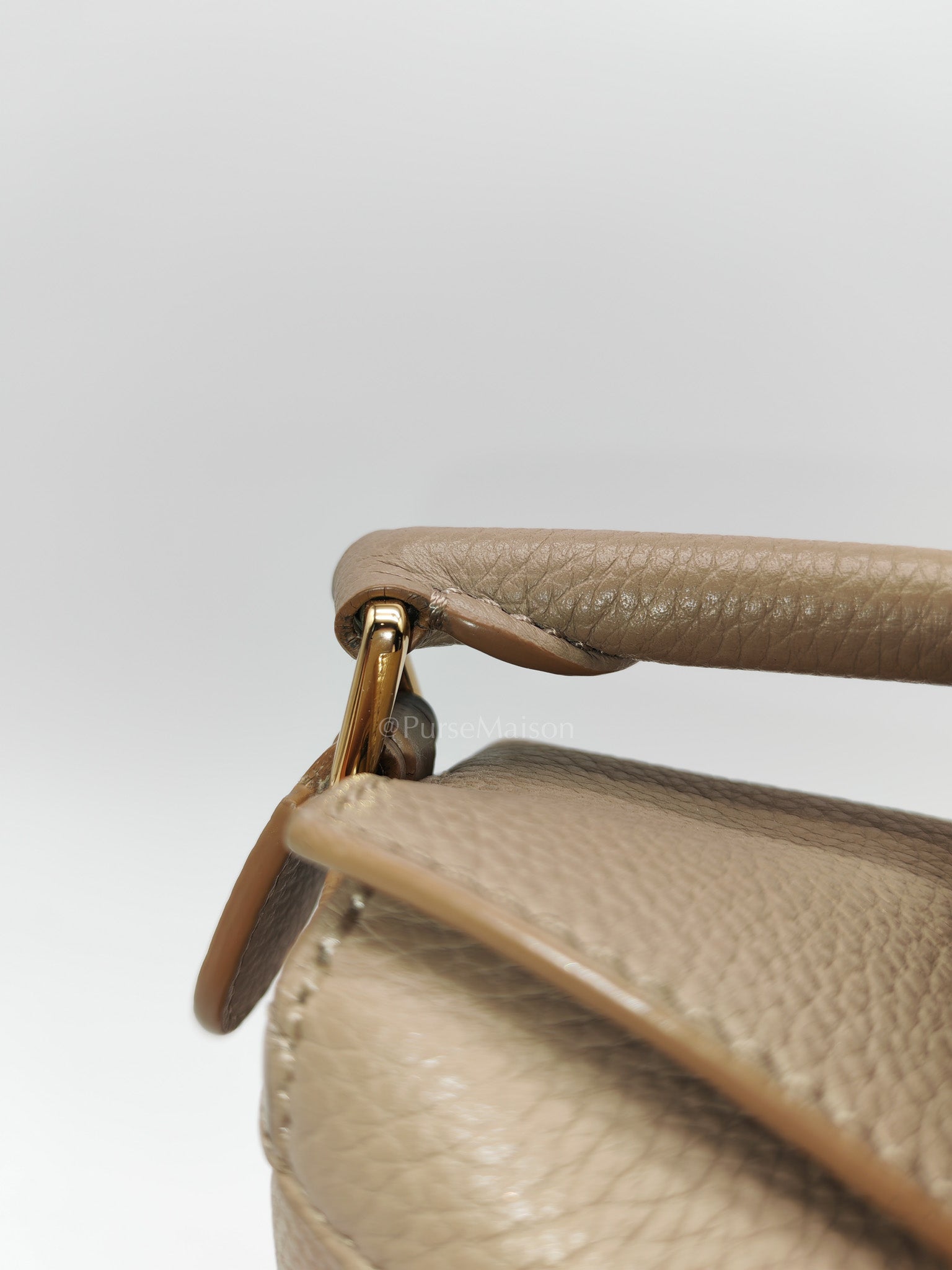 Loewe Puzzle Edge Bag in Dark Beige Soft Grained Calfskin Leather and Gold Hardware