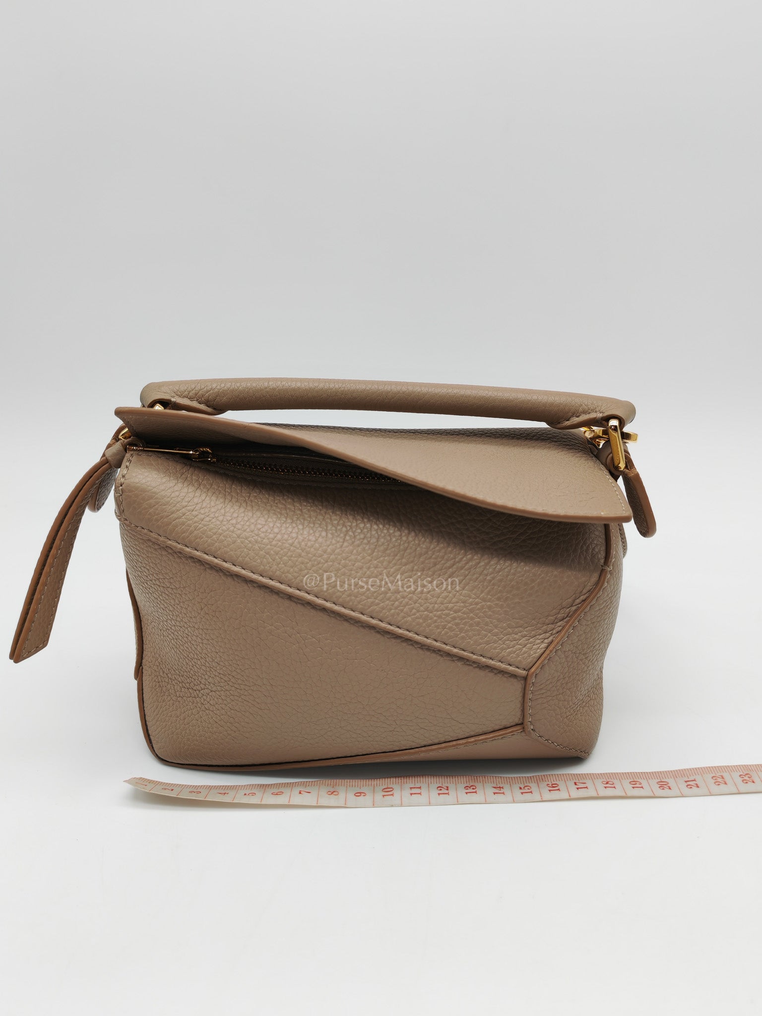 Loewe Puzzle Edge Bag in Dark Beige Soft Grained Calfskin Leather and Gold Hardware