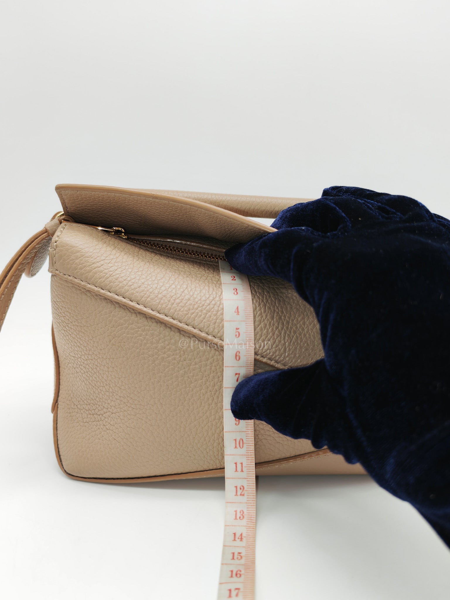 Loewe Puzzle Edge Bag in Dark Beige Soft Grained Calfskin Leather and Gold Hardware