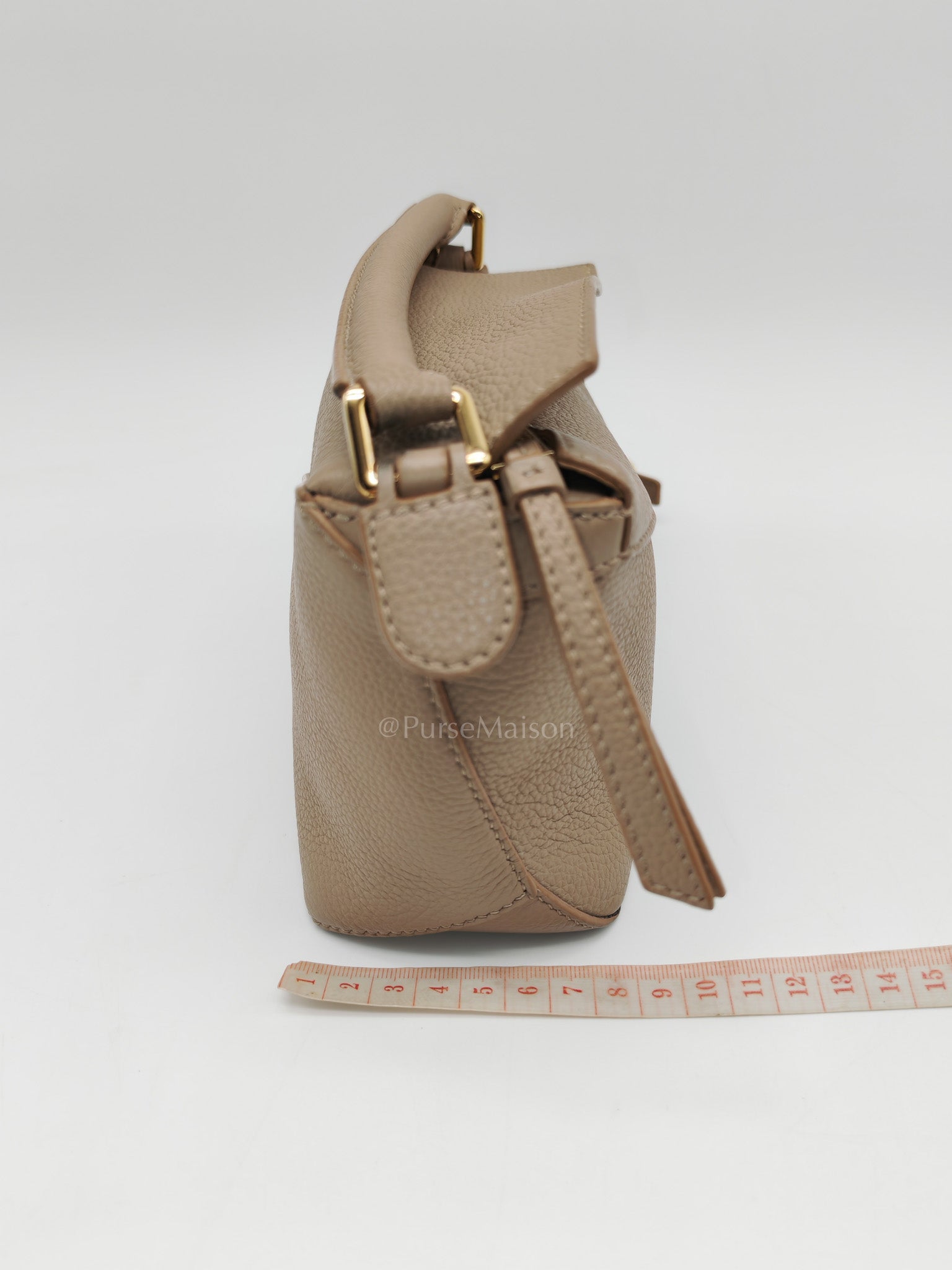 Loewe Puzzle Edge Bag in Dark Beige Soft Grained Calfskin Leather and Gold Hardware
