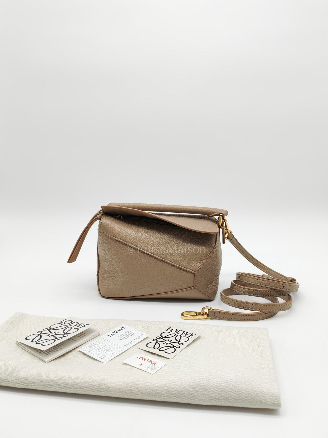 Loewe Puzzle Edge Bag in Dark Beige Soft Grained Calfskin Leather and Gold Hardware