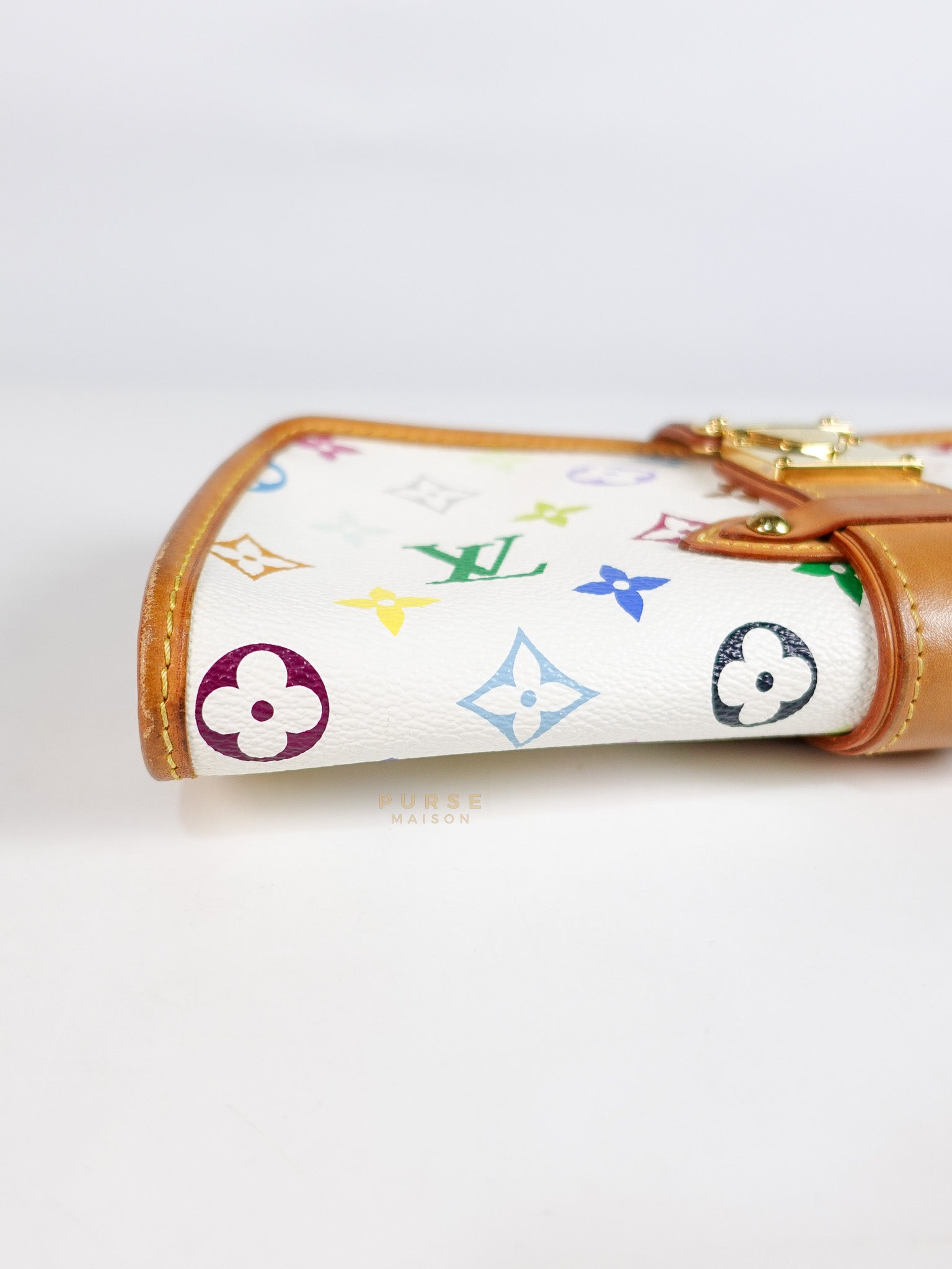 Shirley Clutch Shoulder Bag in White Multicolor Monogram Canvas (Date Code: MI0025) | Purse Maison Luxury Bags Shop