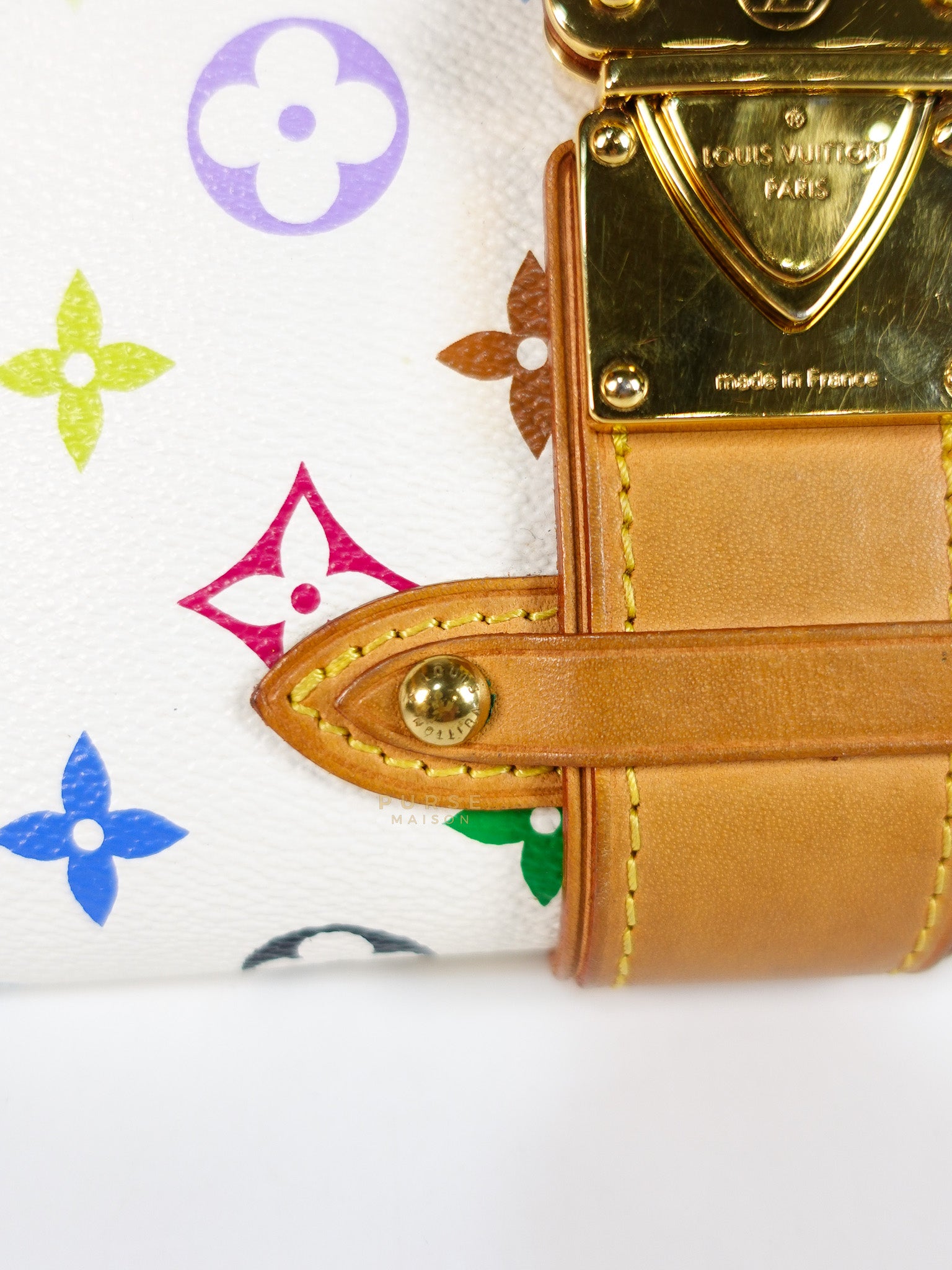Shirley Clutch Shoulder Bag in White Multicolor Monogram Canvas (Date Code: MI0025) | Purse Maison Luxury Bags Shop