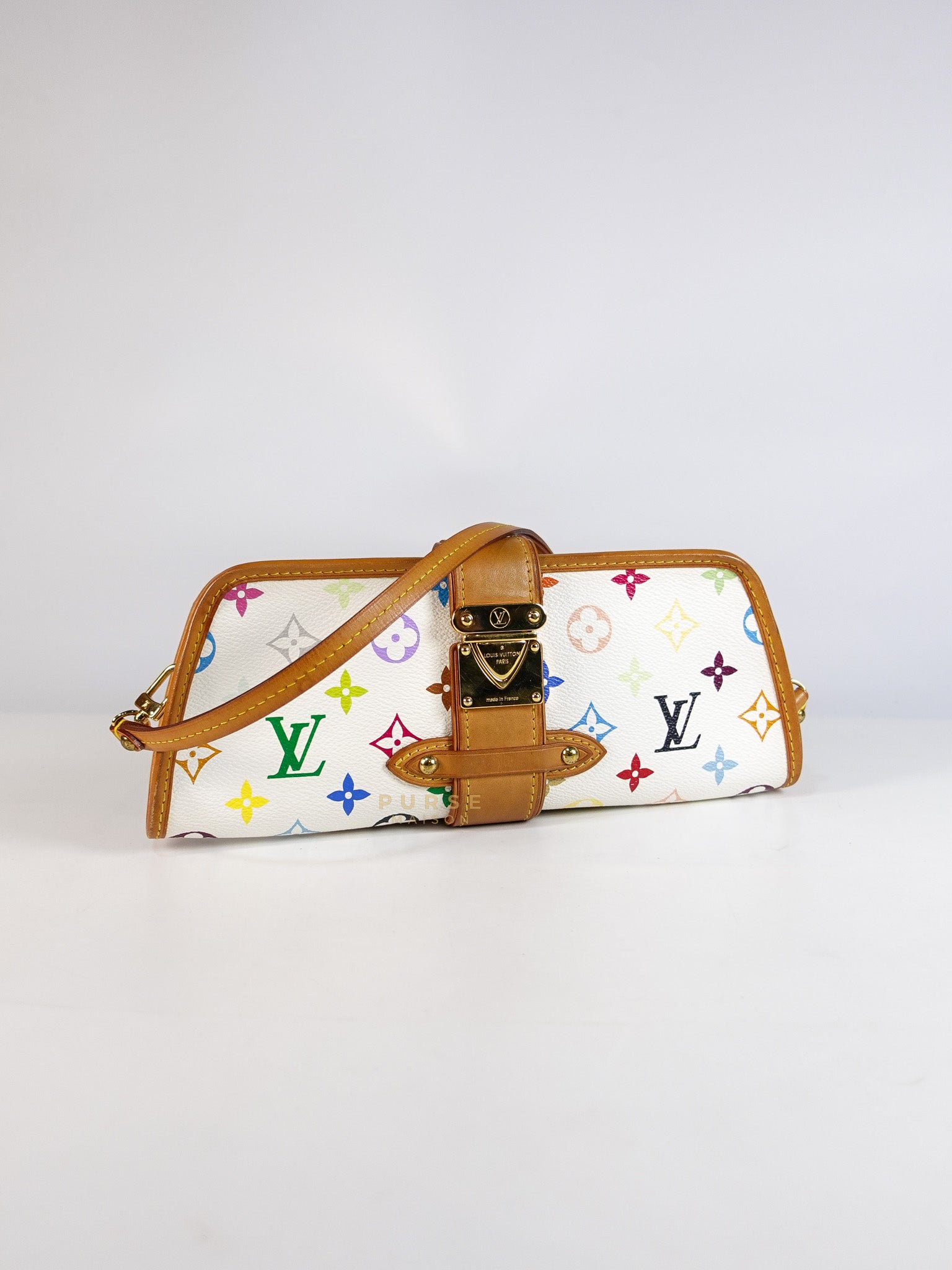 Shirley Clutch Shoulder Bag in White Multicolor Monogram Canvas (Date Code: MI0025) | Purse Maison Luxury Bags Shop
