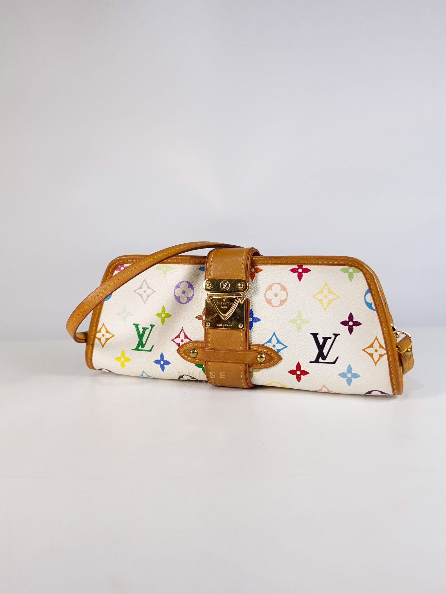 Shirley Clutch Shoulder Bag in White Multicolor Monogram Canvas (Date Code: MI0025) | Purse Maison Luxury Bags Shop