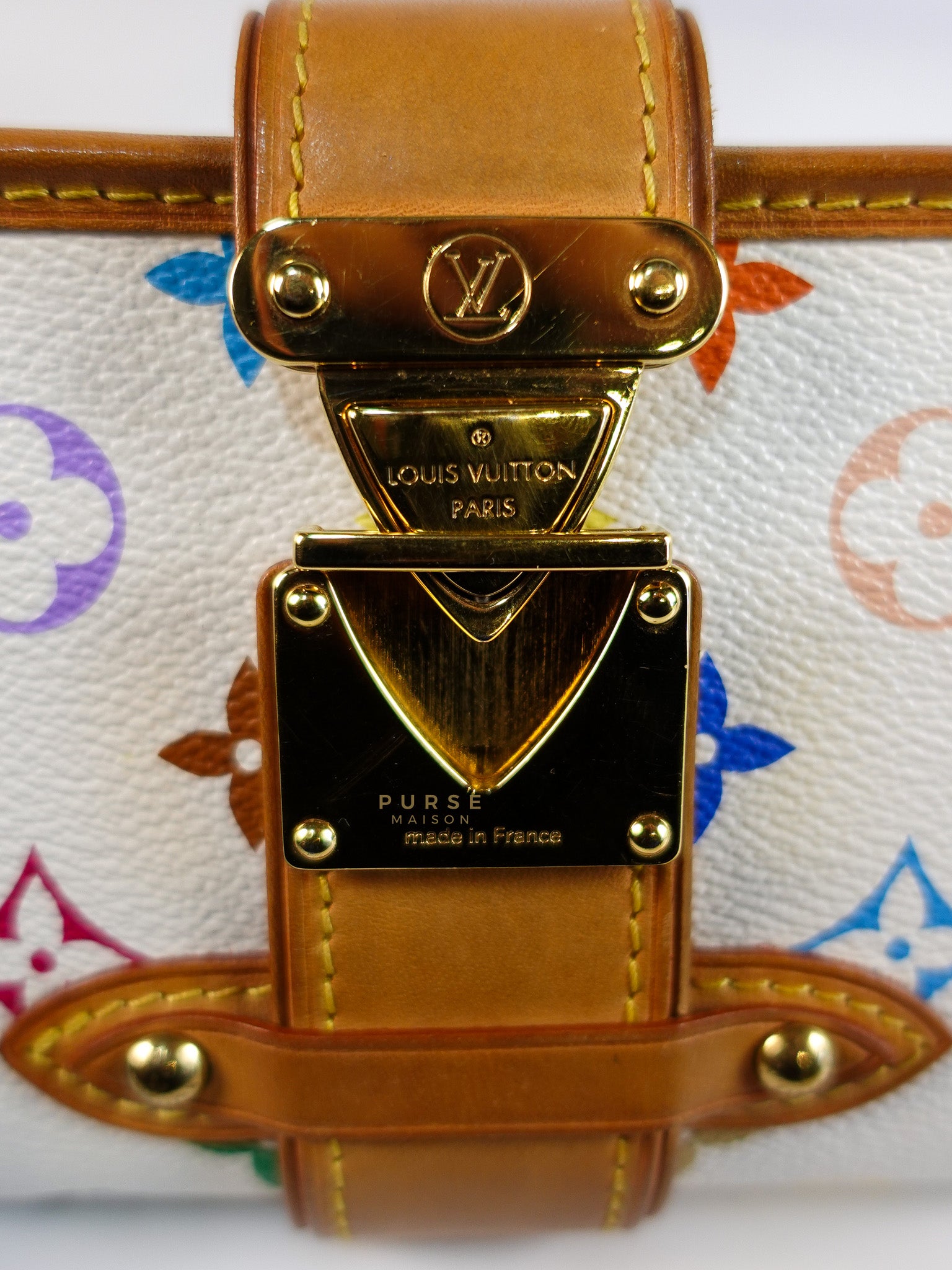 Shirley Clutch Shoulder Bag in White Multicolor Monogram Canvas (Date Code: MI0025) | Purse Maison Luxury Bags Shop