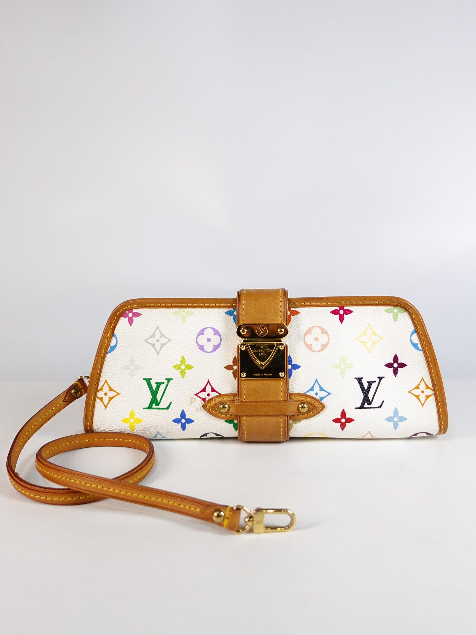 Shirley Clutch Shoulder Bag in White Multicolor Monogram Canvas (Date Code: MI0025) | Purse Maison Luxury Bags Shop