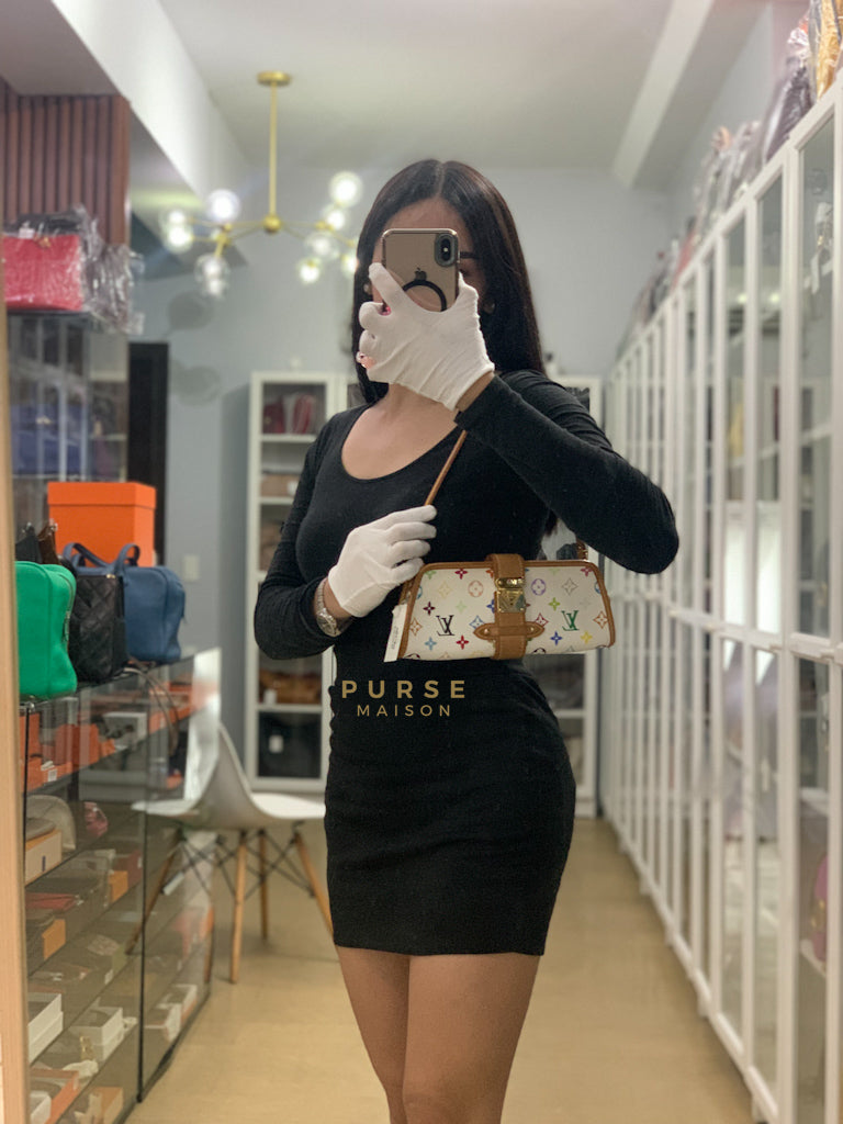 Shirley Clutch Shoulder Bag in White Multicolor Monogram Canvas (Date Code: MI0025) | Purse Maison Luxury Bags Shop