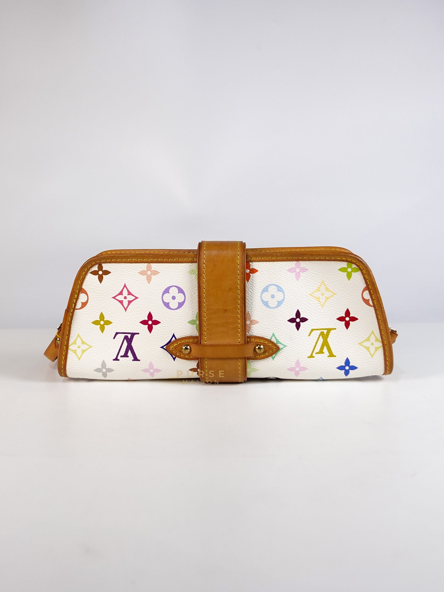 Shirley Clutch Shoulder Bag in White Multicolor Monogram Canvas (Date Code: MI0025) | Purse Maison Luxury Bags Shop
