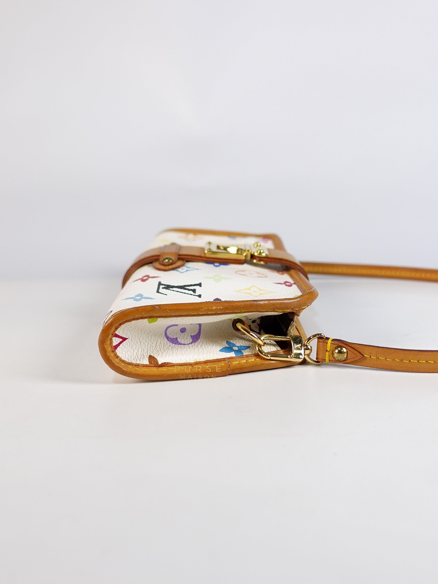 Shirley Clutch Shoulder Bag in White Multicolor Monogram Canvas (Date Code: MI0025) | Purse Maison Luxury Bags Shop
