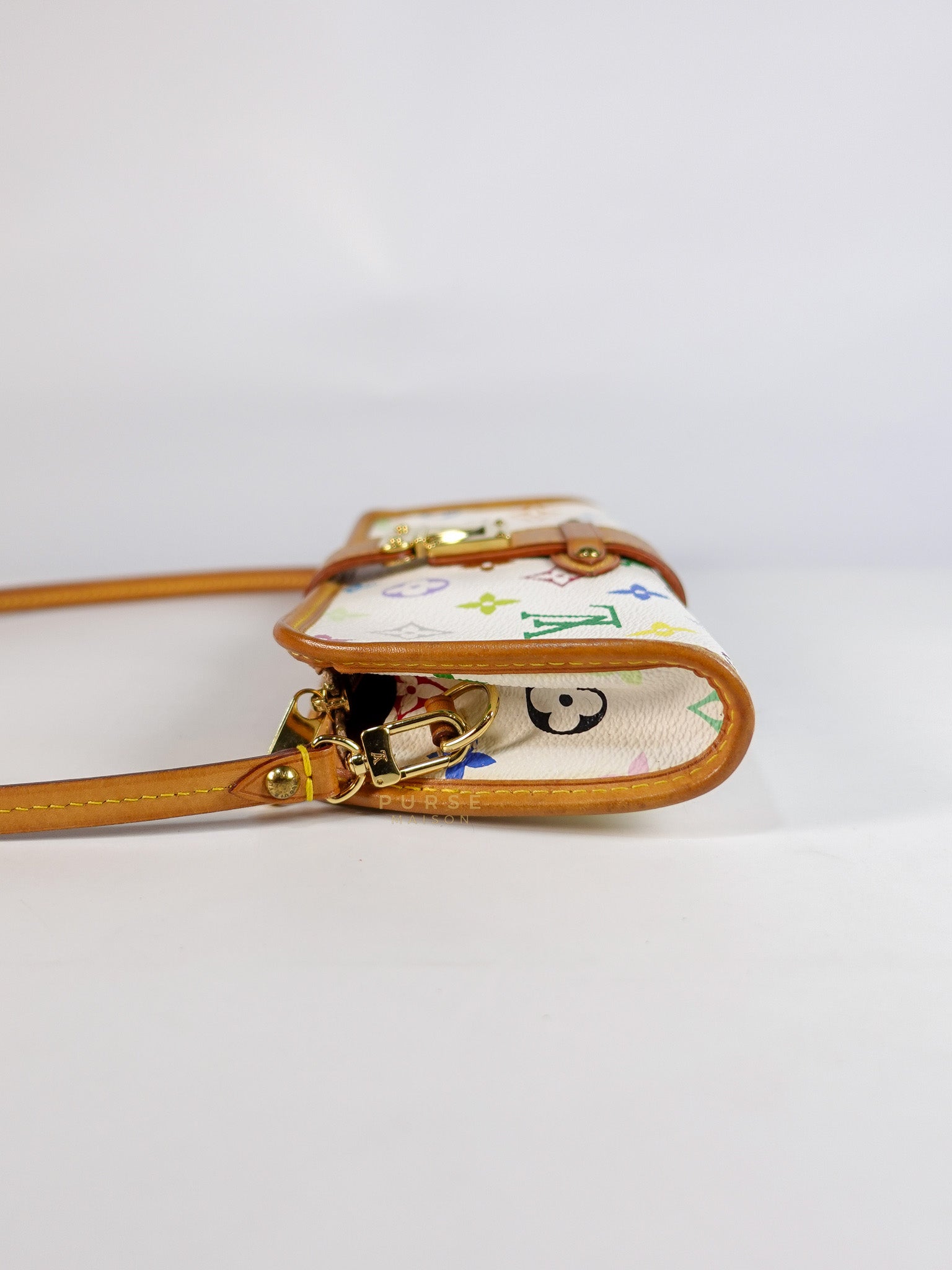 Shirley Clutch Shoulder Bag in White Multicolor Monogram Canvas (Date Code: MI0025) | Purse Maison Luxury Bags Shop