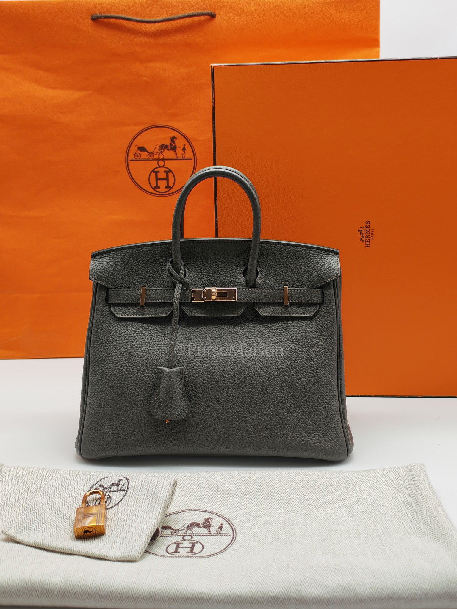 Birkin 25 Retourne Etain in Togo Leather and Rose Gold Hardware Stamp Z (2021)