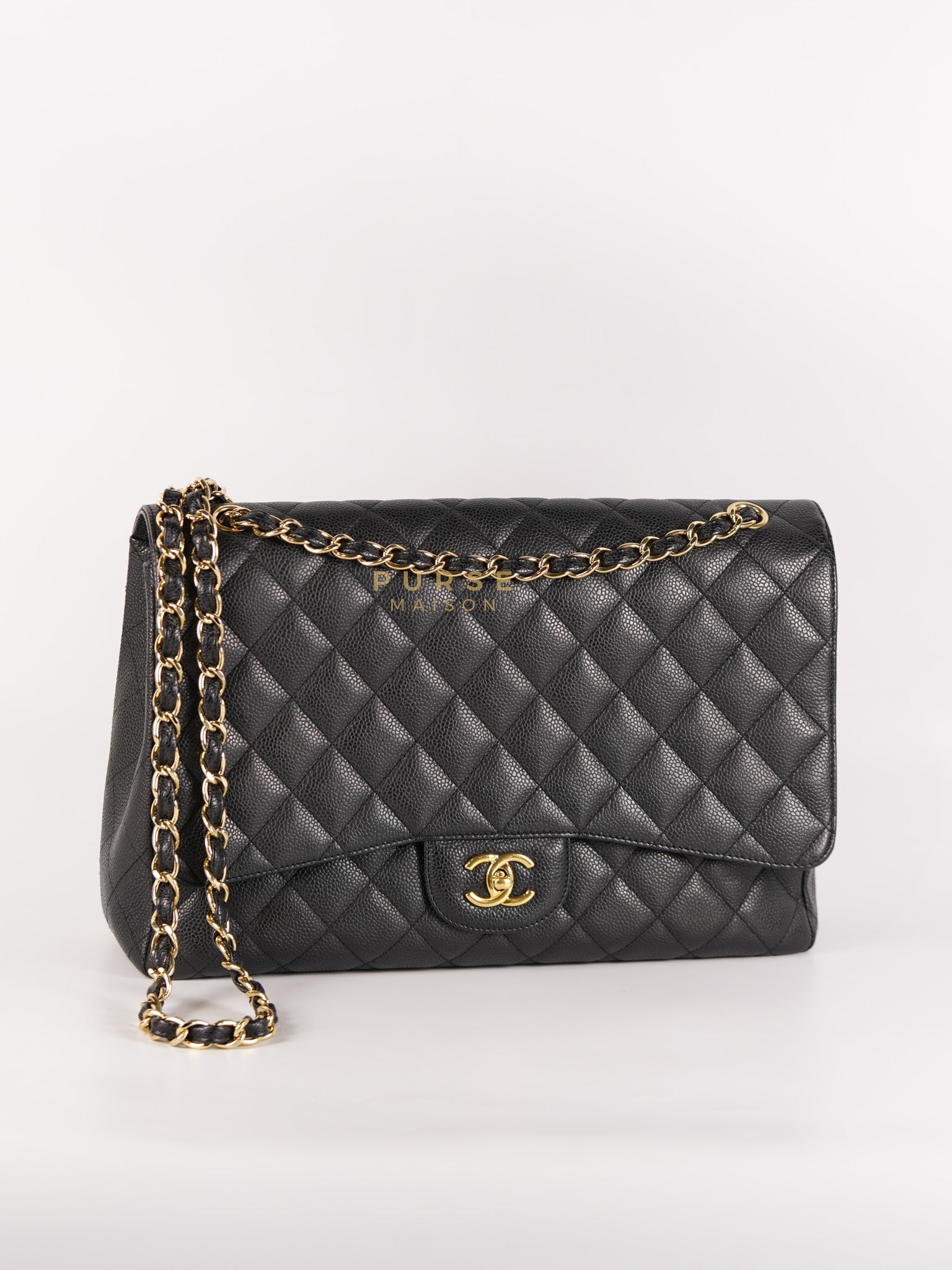 Single Flap Maxi Bag in Black Caviar Leather Gold Hardware Series 13) | Purse Maison Luxury Bags Shop