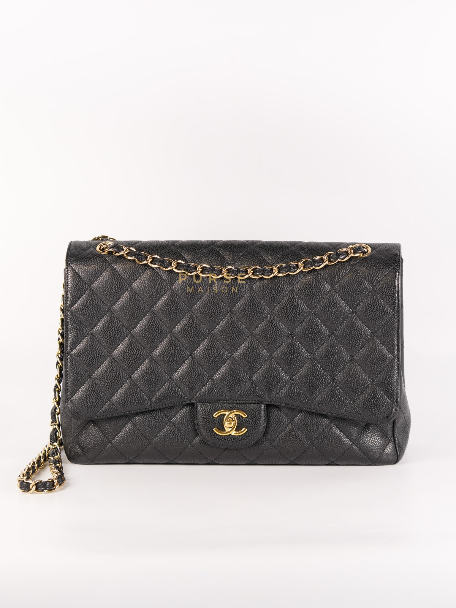 Single Flap Maxi Bag in Black Caviar Leather Gold Hardware Series 13) | Purse Maison Luxury Bags Shop