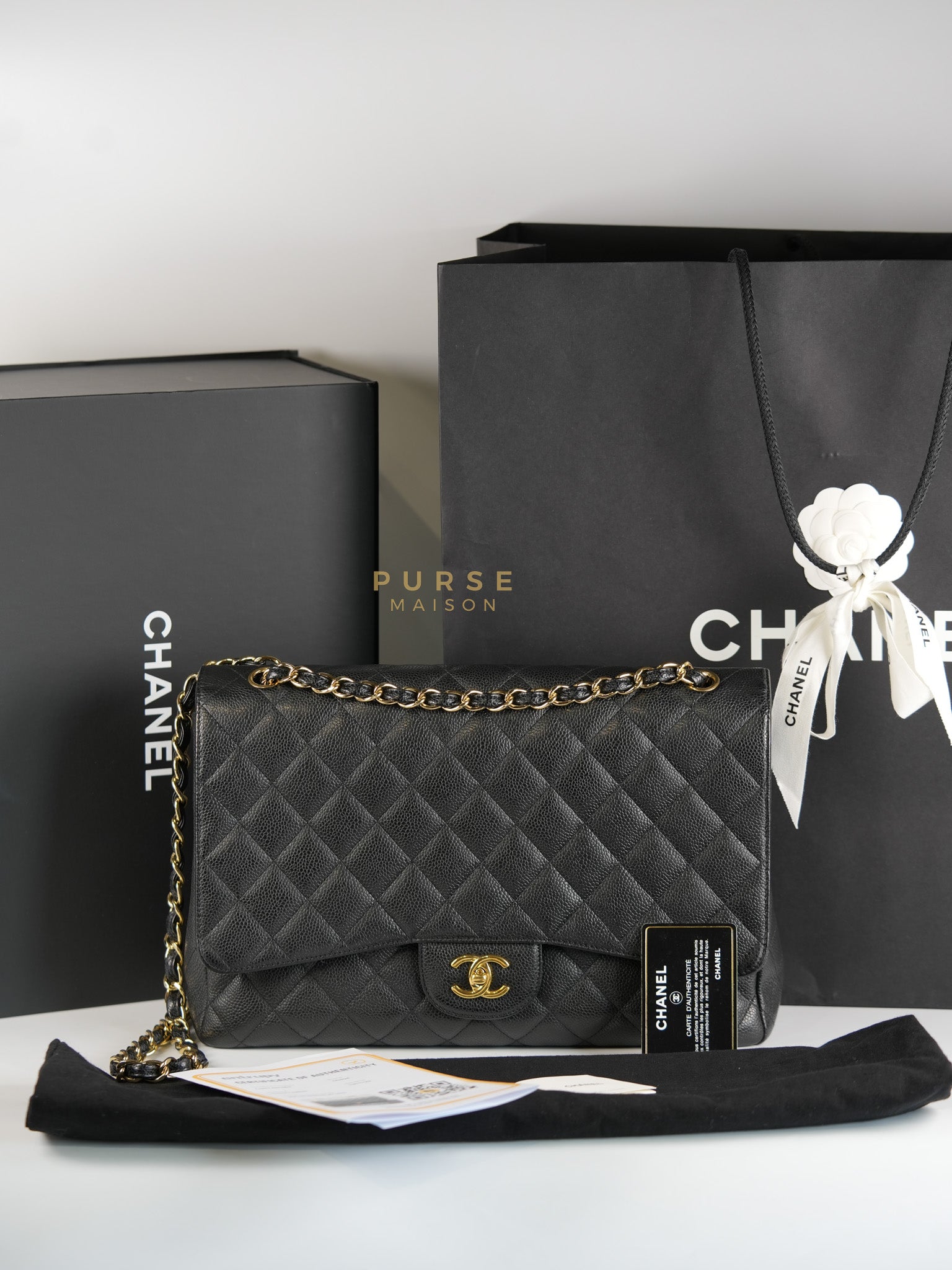 Single Flap Maxi Bag in Black Caviar Leather Gold Hardware Series 13) | Purse Maison Luxury Bags Shop