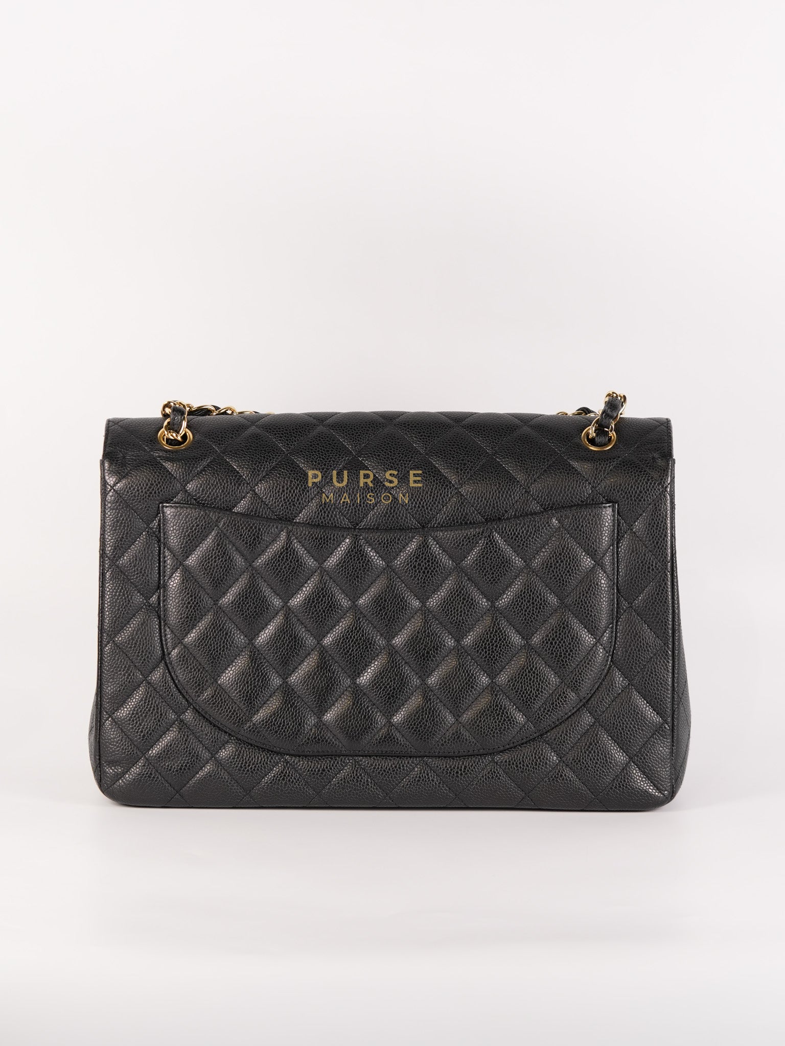 Single Flap Maxi Bag in Black Caviar Leather Gold Hardware Series 13) | Purse Maison Luxury Bags Shop