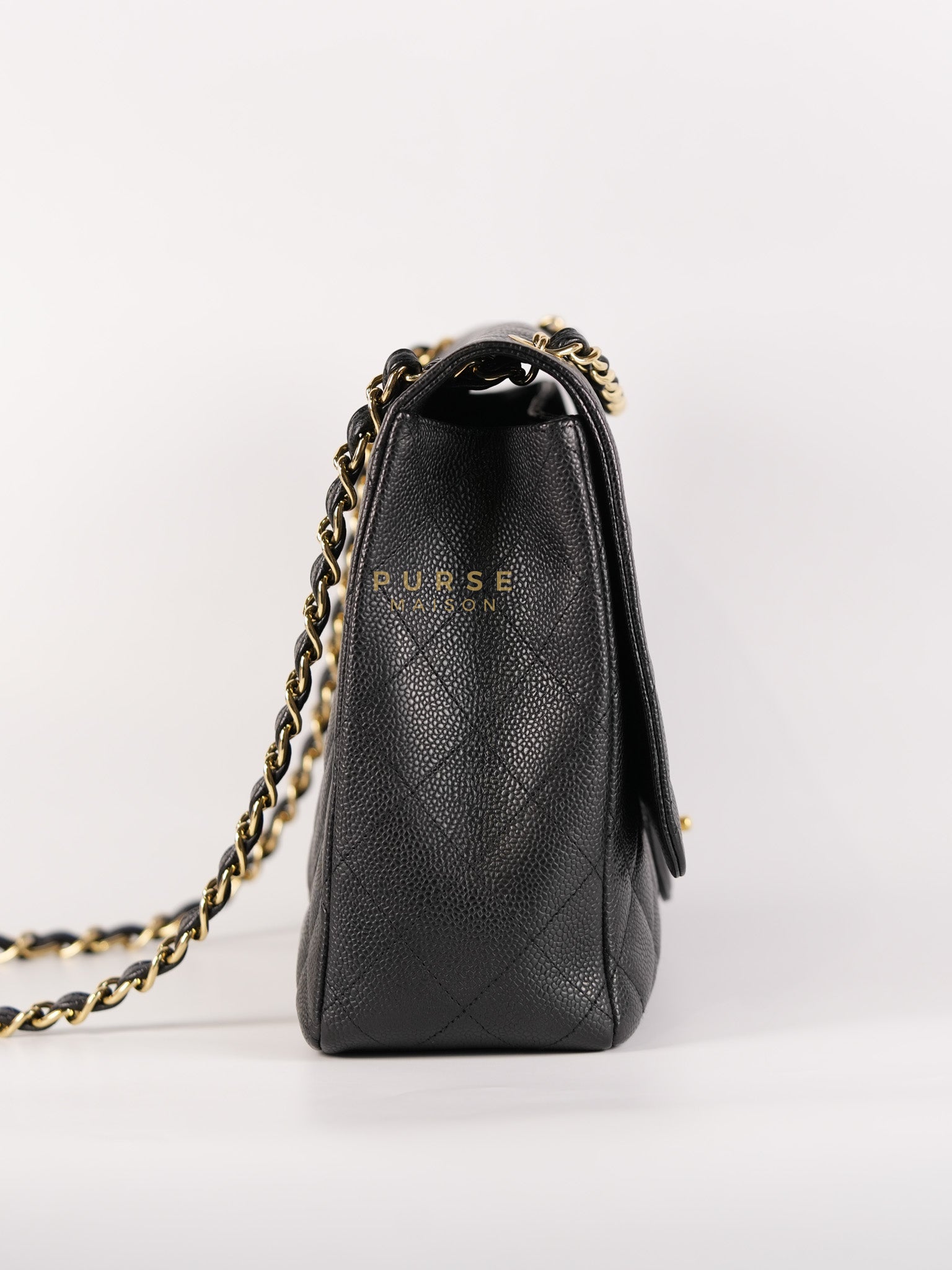 Single Flap Maxi Bag in Black Caviar Leather Gold Hardware Series 13) | Purse Maison Luxury Bags Shop