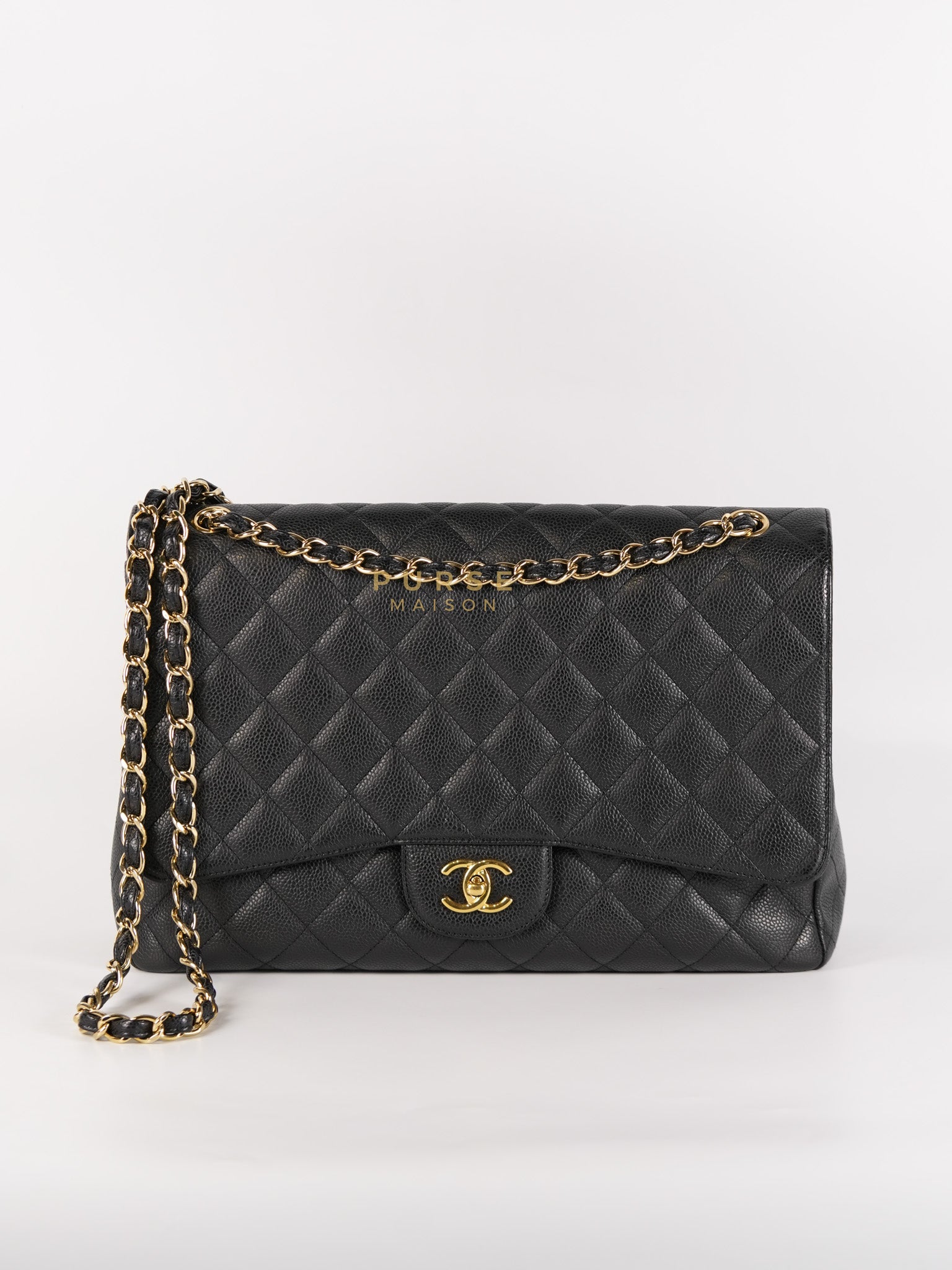 Single Flap Maxi Bag in Black Caviar Leather Gold Hardware Series 13) | Purse Maison Luxury Bags Shop
