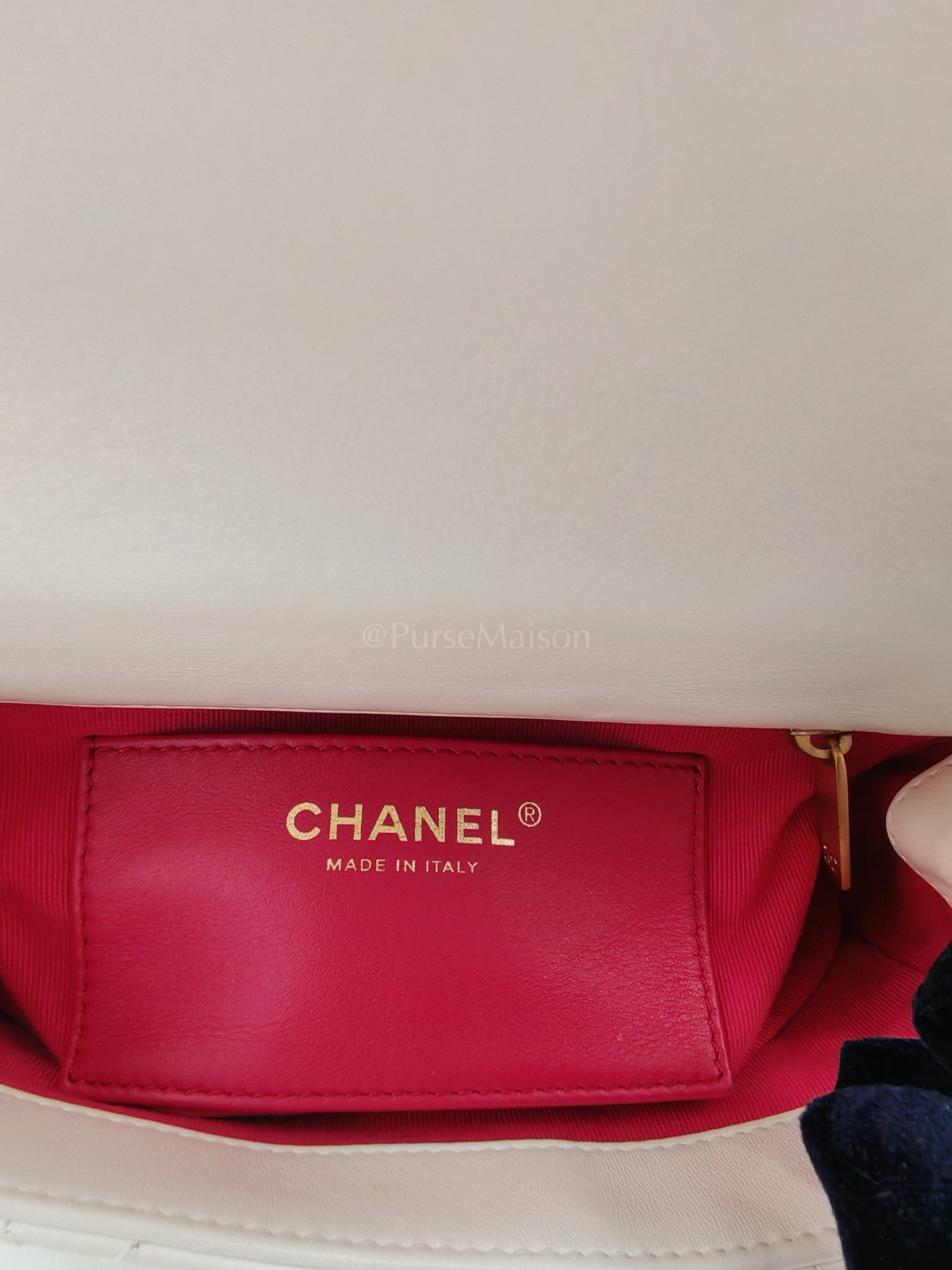 Single Flap Mini White Quilted Lambskin Leather in Aged Gold Hardware (Microchip) | Purse Maison Luxury Bags Shop