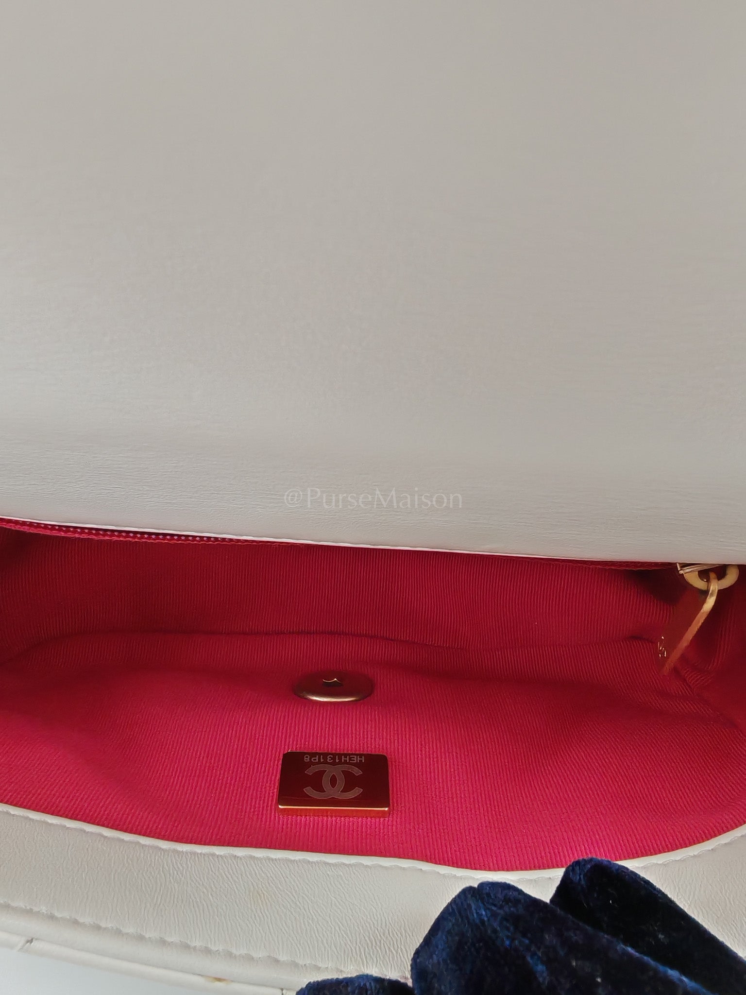 Single Flap Mini White Quilted Lambskin Leather in Aged Gold Hardware (Microchip) | Purse Maison Luxury Bags Shop