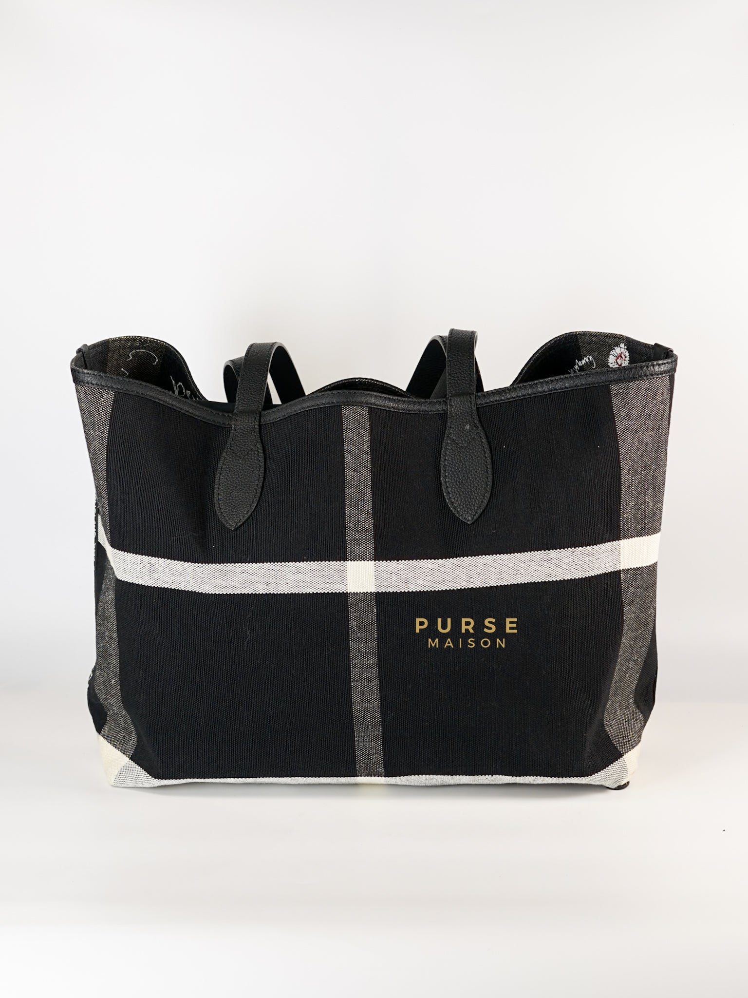 Sketchbook Reversible Medium Tote Bag in Black Coated Canvas Mega Check | Purse Maison Luxury Bags Shop