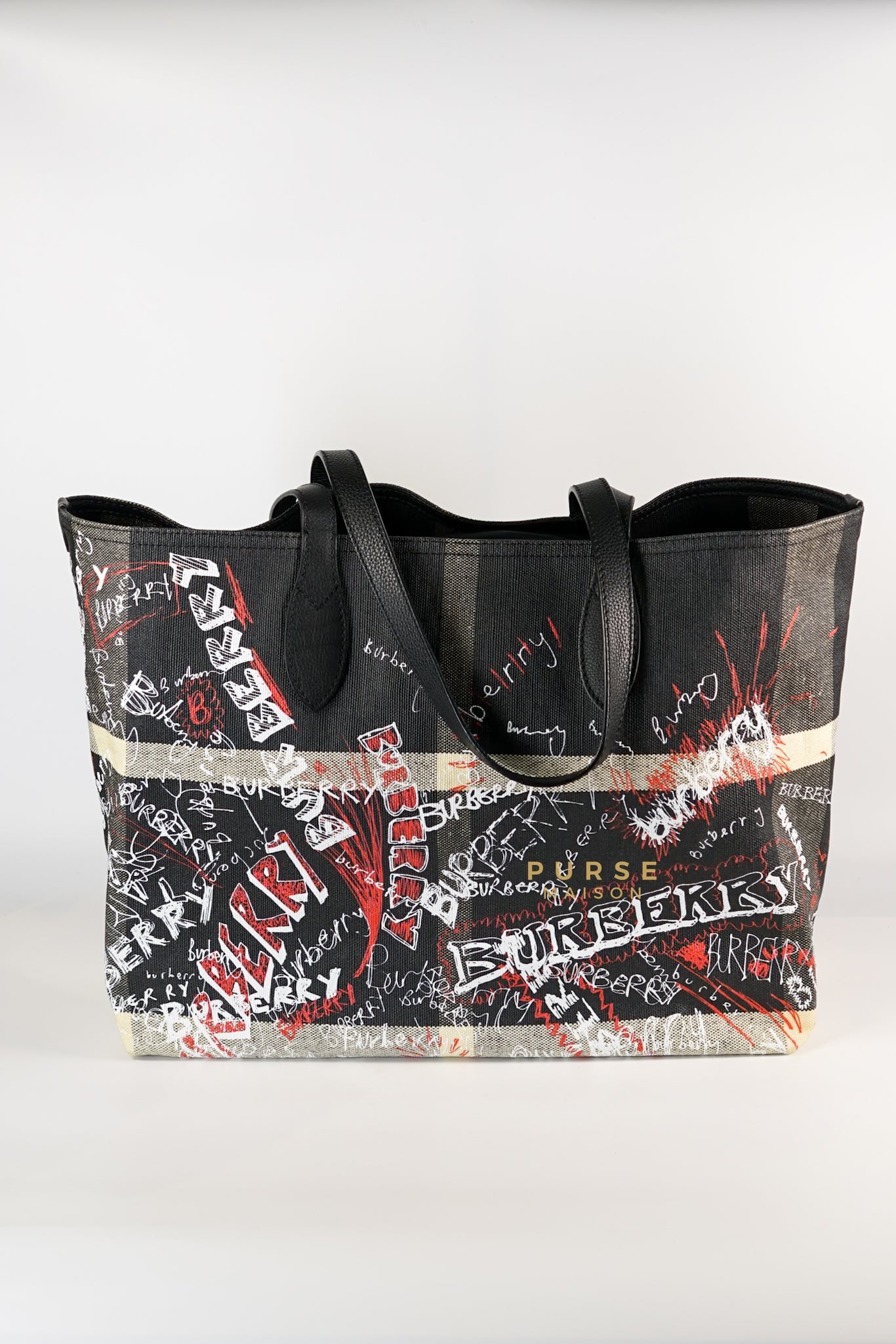 Sketchbook Reversible Medium Tote Bag in Black Coated Canvas Mega Check | Purse Maison Luxury Bags Shop