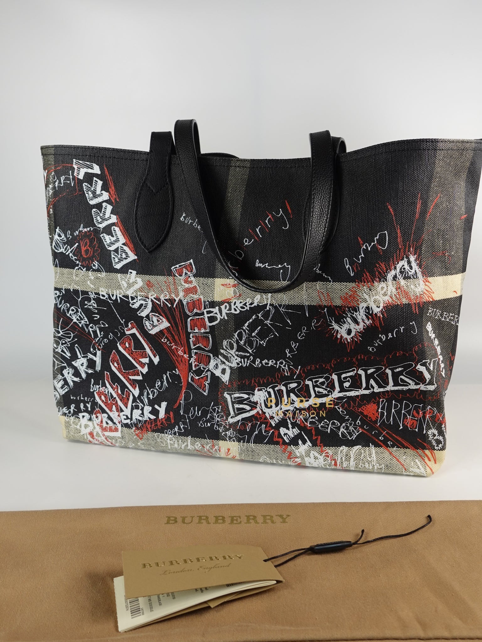 Sketchbook Reversible Medium Tote Bag in Black Coated Canvas Mega Check | Purse Maison Luxury Bags Shop