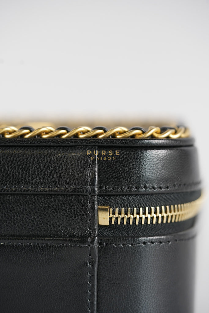 Small CC Filigree Never Ending Vanity Case in Black Goatskin Leather & Aged Gold Hardware Series 29 | Purse Maison Luxury Bags Shop