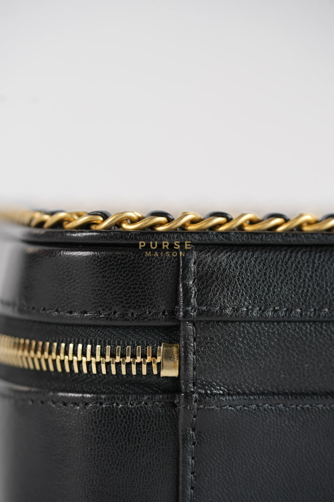 Small CC Filigree Never Ending Vanity Case in Black Goatskin Leather & Aged Gold Hardware Series 29 | Purse Maison Luxury Bags Shop