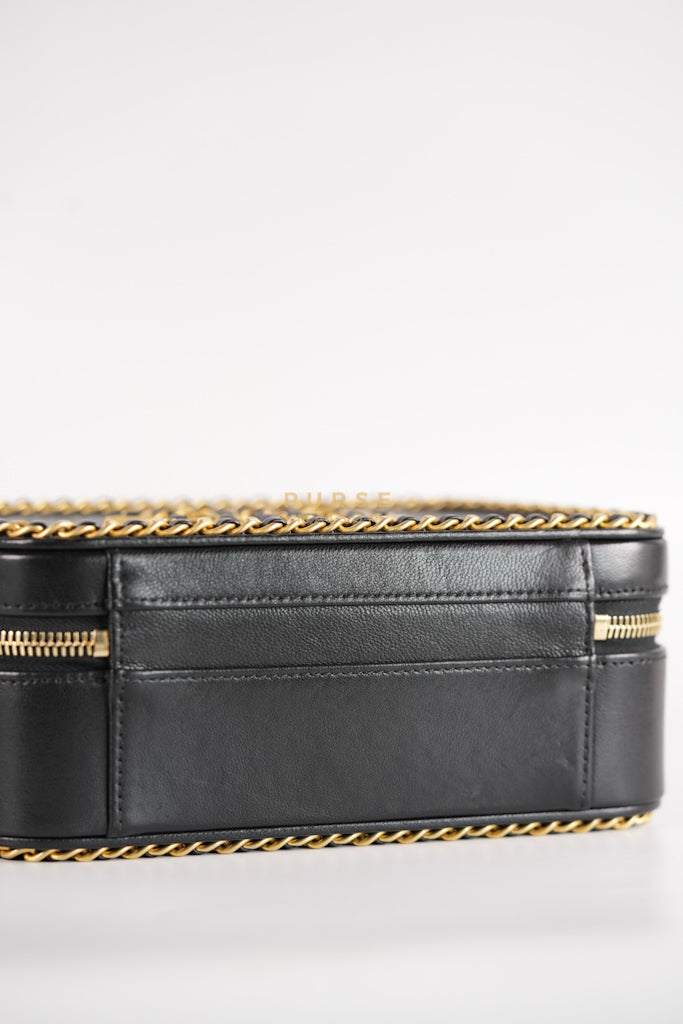 Small CC Filigree Never Ending Vanity Case in Black Goatskin Leather & Aged Gold Hardware Series 29 | Purse Maison Luxury Bags Shop