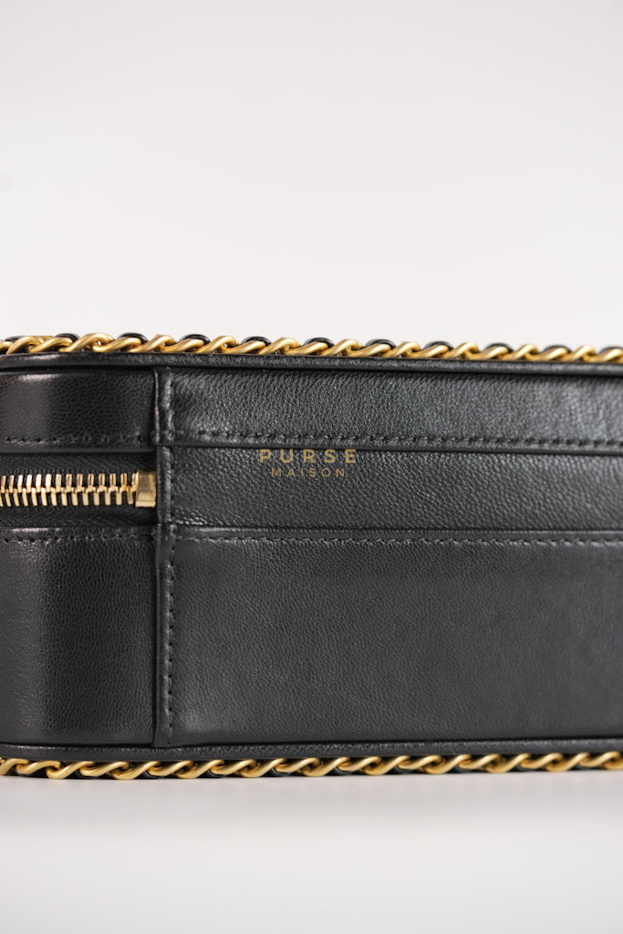 Small CC Filigree Never Ending Vanity Case in Black Goatskin Leather & Aged Gold Hardware Series 29 | Purse Maison Luxury Bags Shop
