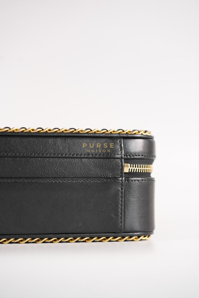 Small CC Filigree Never Ending Vanity Case in Black Goatskin Leather & Aged Gold Hardware Series 29 | Purse Maison Luxury Bags Shop