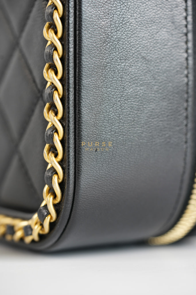 Small CC Filigree Never Ending Vanity Case in Black Goatskin Leather & Aged Gold Hardware Series 29 | Purse Maison Luxury Bags Shop