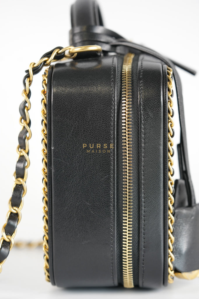 Small CC Filigree Never Ending Vanity Case in Black Goatskin Leather & Aged Gold Hardware Series 29 | Purse Maison Luxury Bags Shop