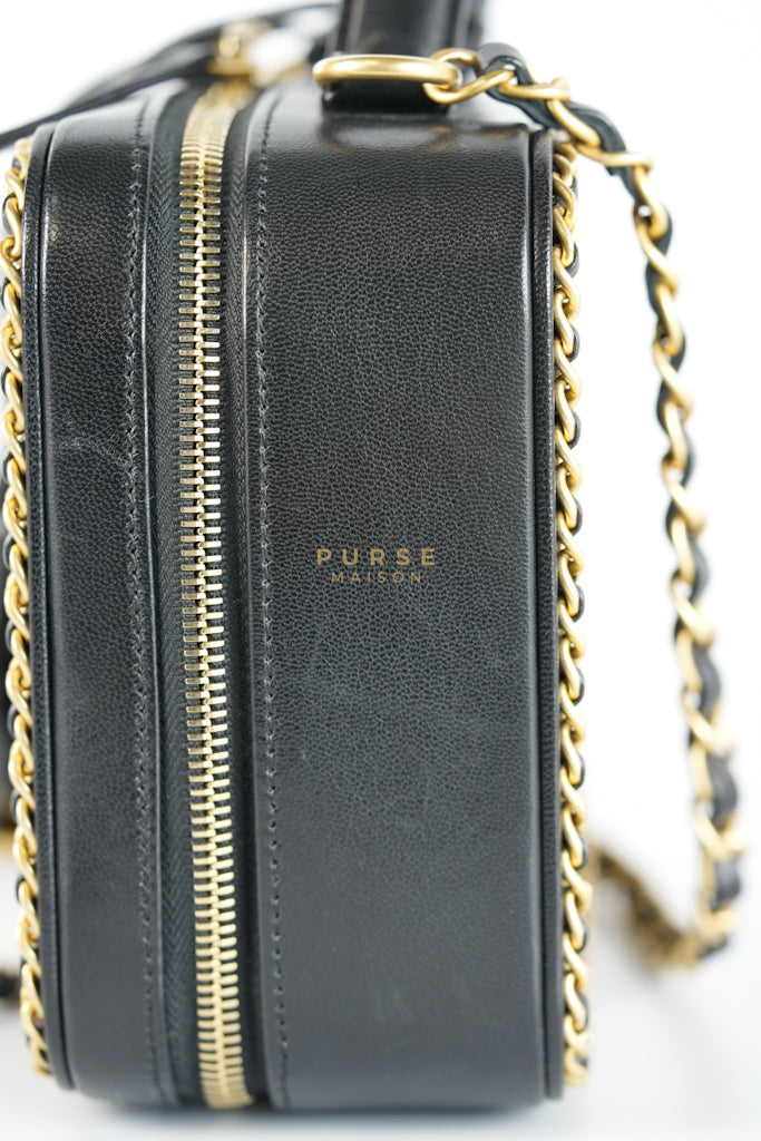 Small CC Filigree Never Ending Vanity Case in Black Goatskin Leather & Aged Gold Hardware Series 29 | Purse Maison Luxury Bags Shop