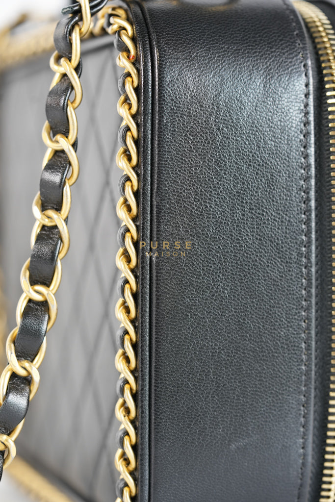 Small CC Filigree Never Ending Vanity Case in Black Goatskin Leather & Aged Gold Hardware Series 29 | Purse Maison Luxury Bags Shop