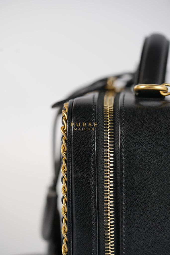Small CC Filigree Never Ending Vanity Case in Black Goatskin Leather & Aged Gold Hardware Series 29 | Purse Maison Luxury Bags Shop